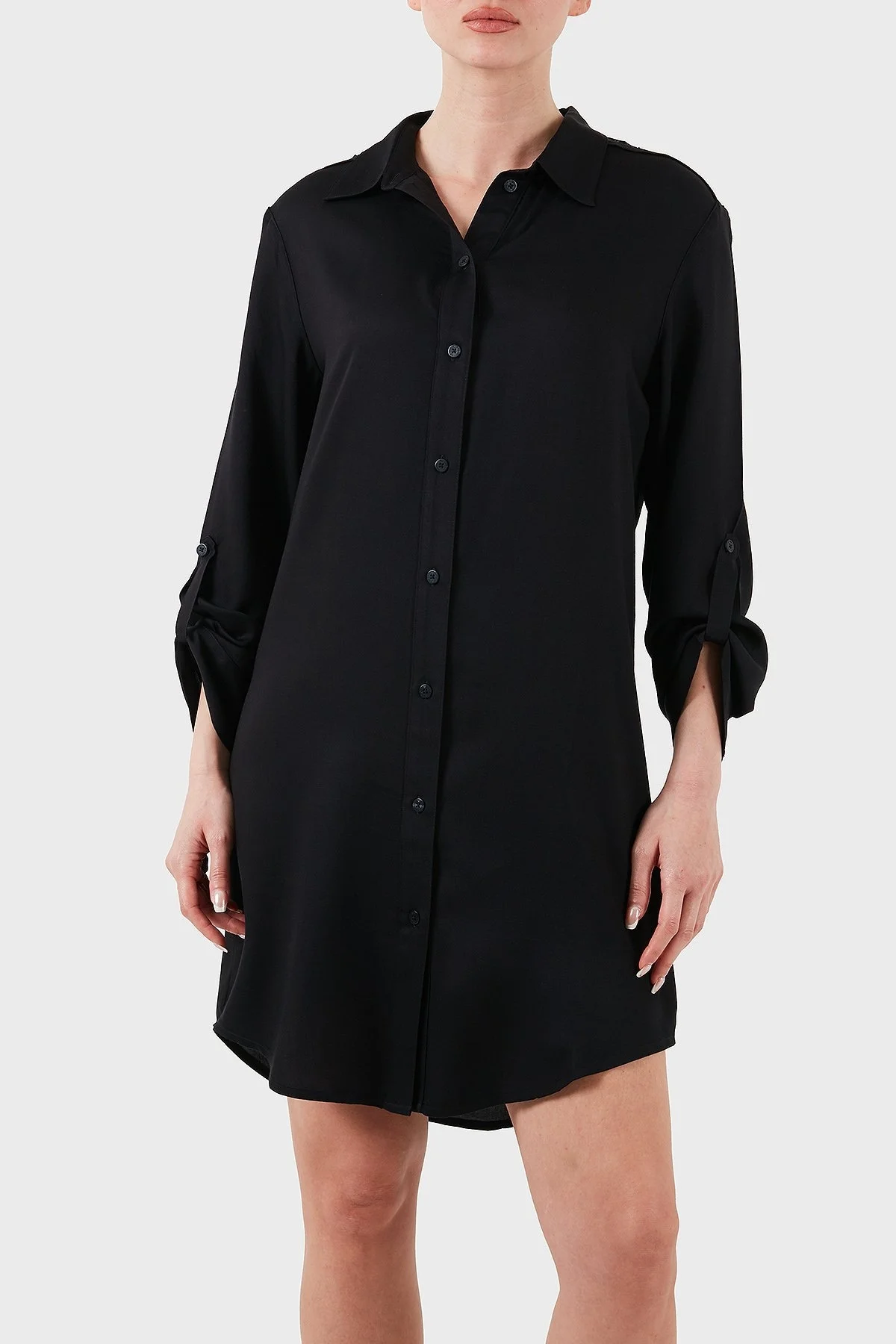 Emporio Armani Relaxed Fit Logolu Dantel Detaylı Kısa Bayan Gömlek Elbise EW000568 AF12188 UC001 SİYAH - 4