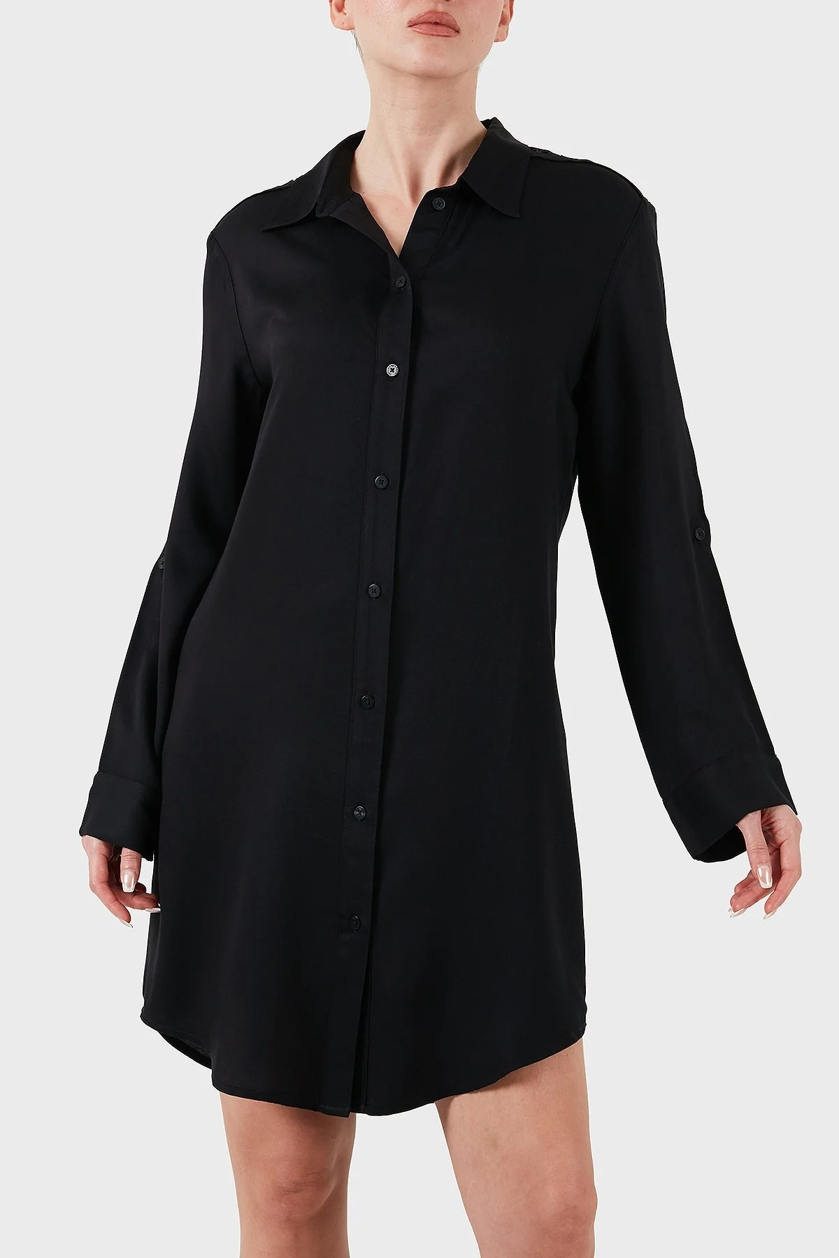 Emporio Armani Relaxed Fit Logolu Dantel Detaylı Kısa Bayan Gömlek Elbise EW000568 AF12188 UC001 SİYAH - 5