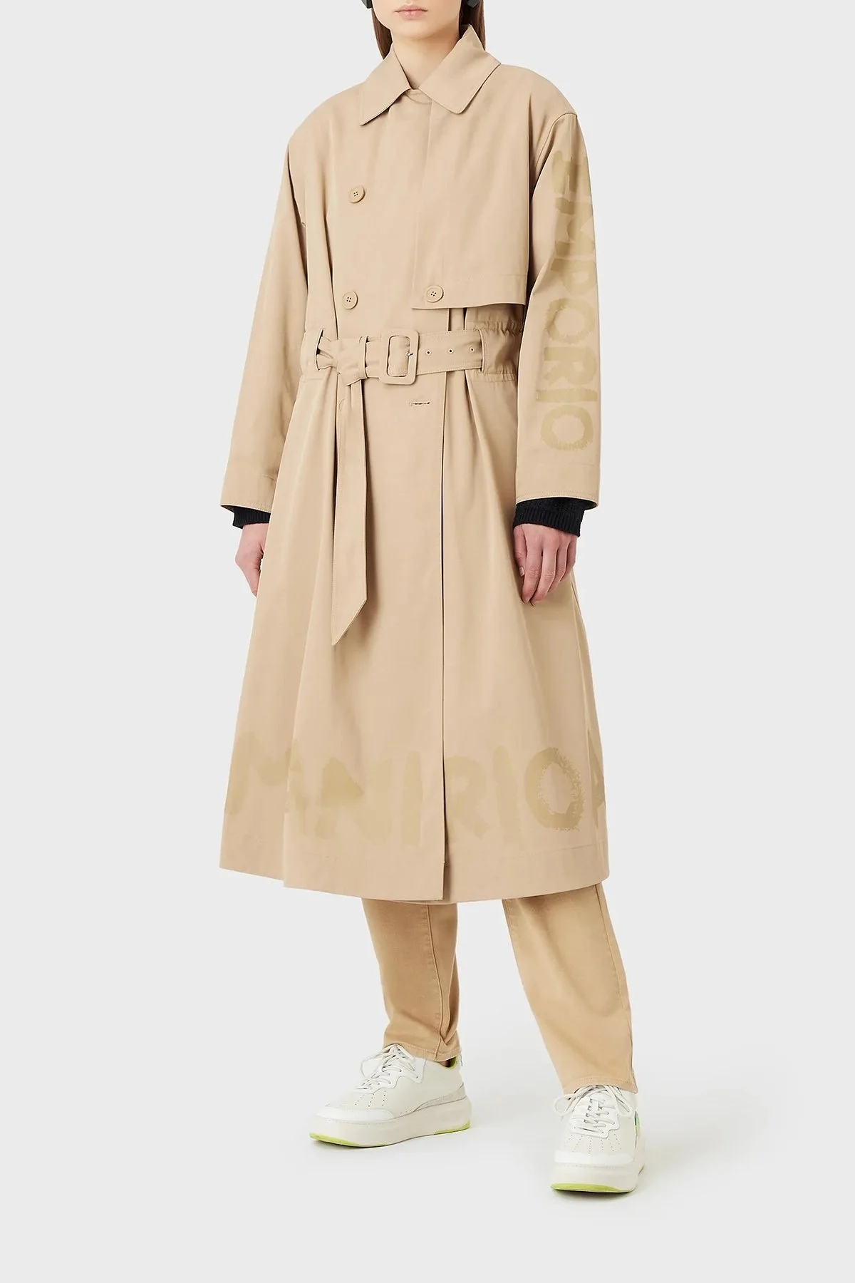 Emporio Armani Relaxed Fit Su İtici Nefes Alabilir Kemerli Uzun Bayan Trençkot 3R2L73 2NHYZ 0132 BEJ - 1