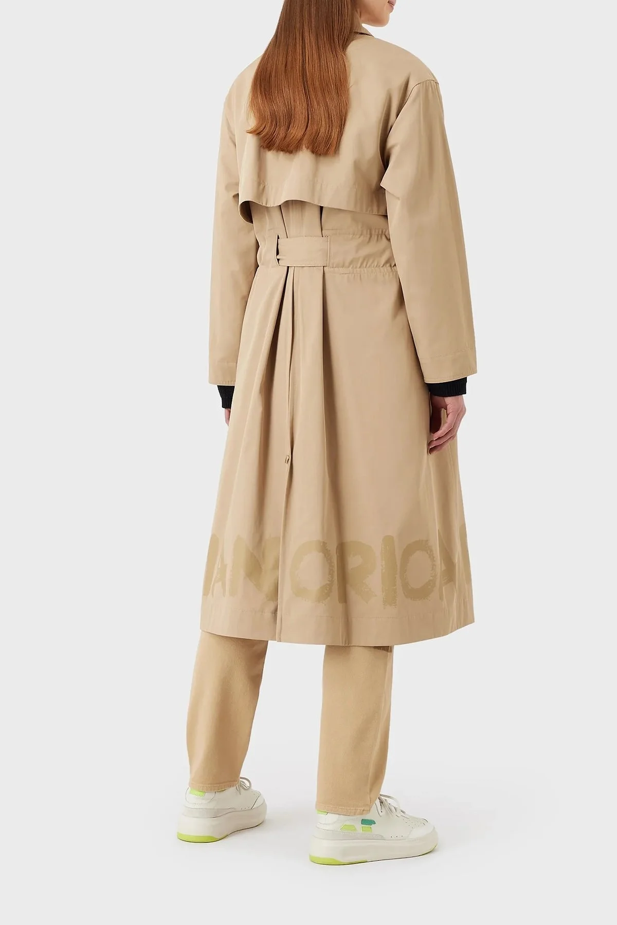 Emporio Armani Relaxed Fit Su İtici Nefes Alabilir Kemerli Uzun Bayan Trençkot 3R2L73 2NHYZ 0132 BEJ - 2