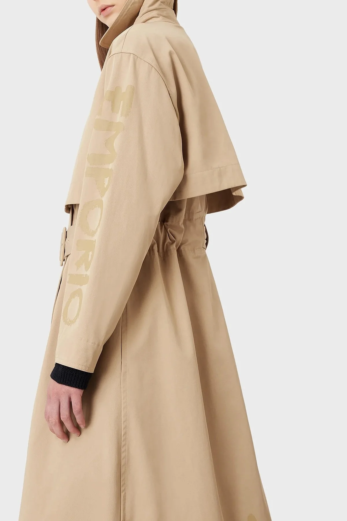 Emporio Armani Relaxed Fit Su İtici Nefes Alabilir Kemerli Uzun Bayan Trençkot 3R2L73 2NHYZ 0132 BEJ - 4