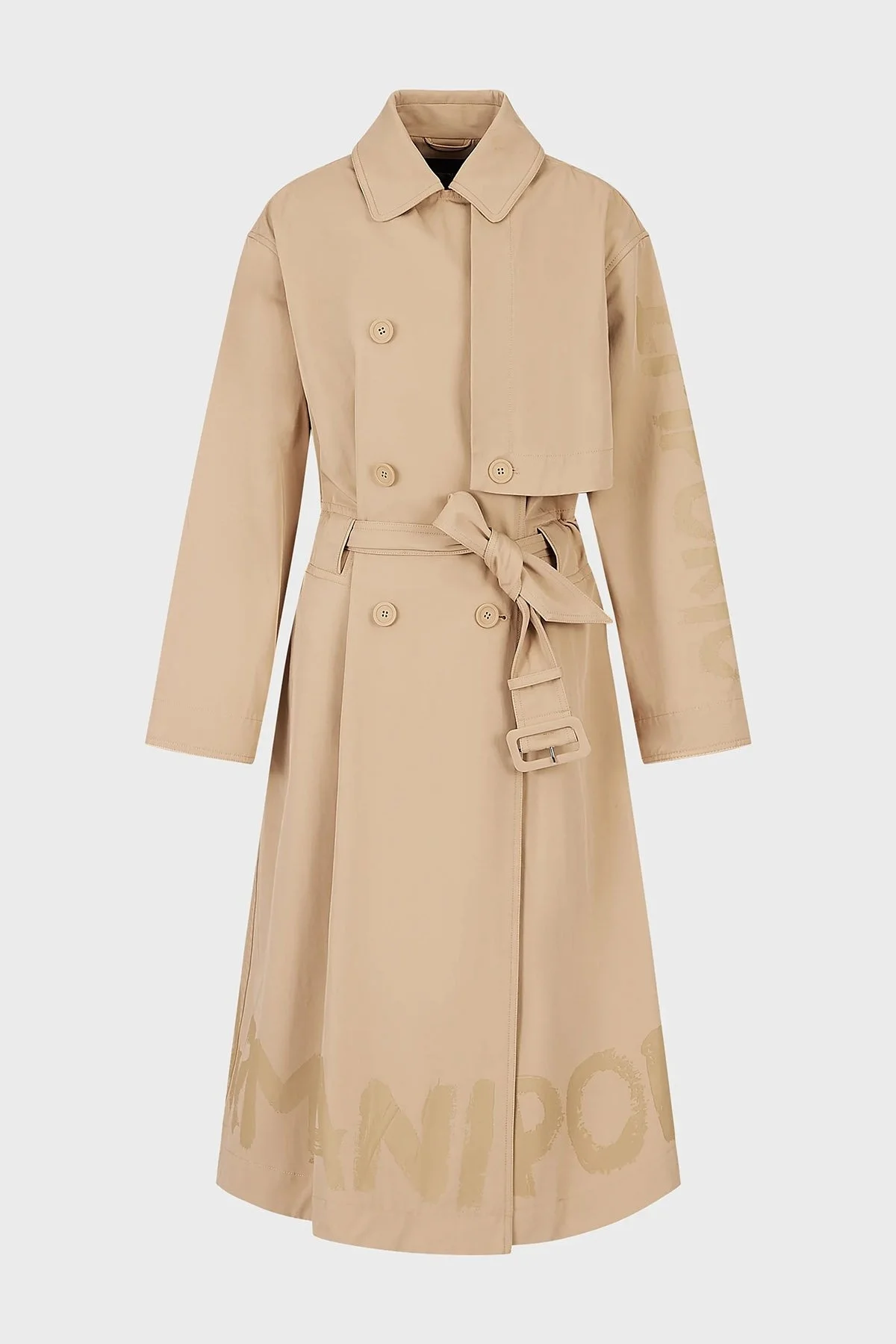 Emporio Armani Relaxed Fit Su İtici Nefes Alabilir Kemerli Uzun Bayan Trençkot 3R2L73 2NHYZ 0132 BEJ - 6