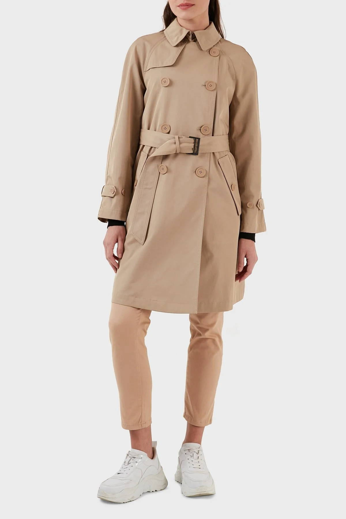 Emporio Armani Relaxed Fit Su İtici Nefes Alabilir Kemerli Yırtmaçlı Bayan Trençkot 3R2L72 2NHYZ 0132 CAMEL - 1