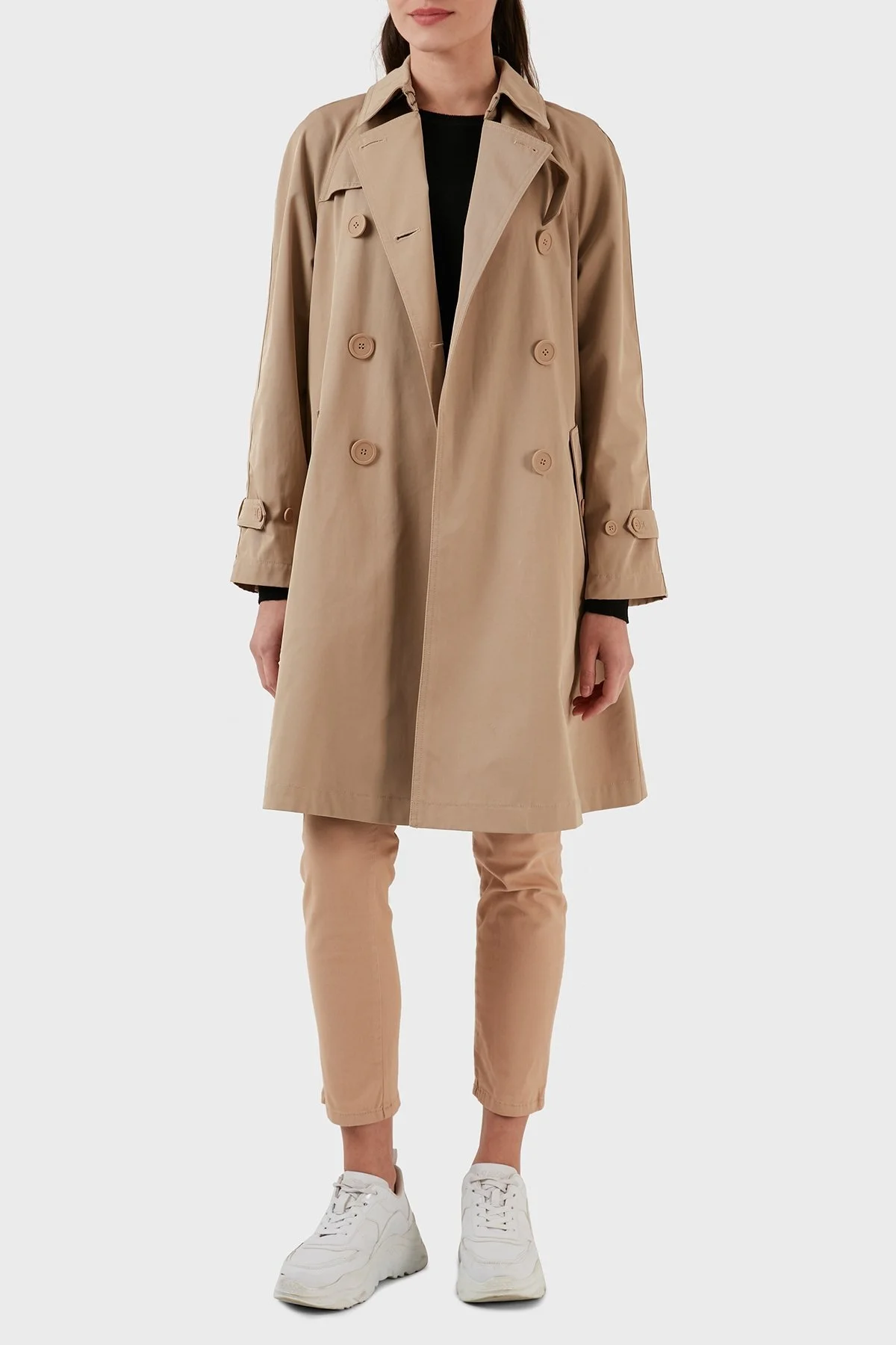 Emporio Armani Relaxed Fit Su İtici Nefes Alabilir Kemerli Yırtmaçlı Bayan Trençkot 3R2L72 2NHYZ 0132 CAMEL - 13