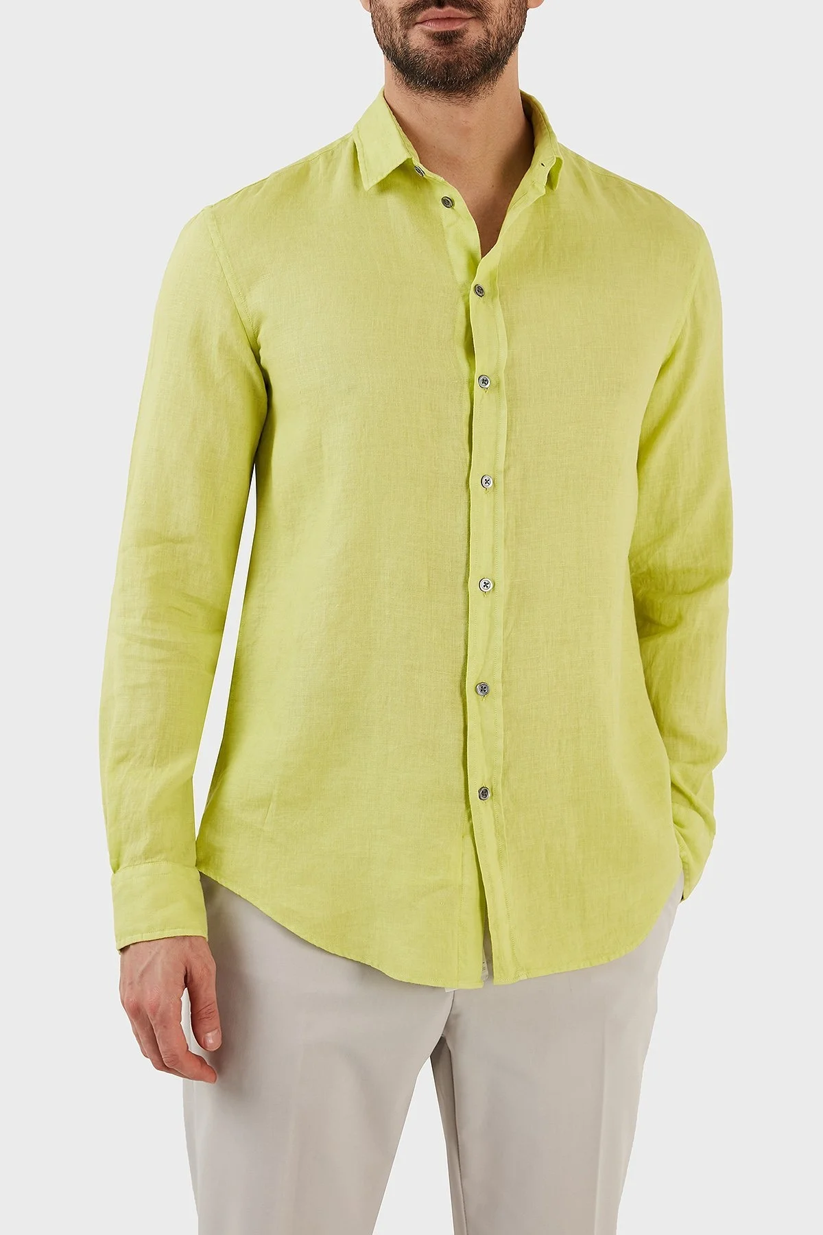 Emporio Armani Relaxed Fit Uzun Kollu Keten Erkek Gömlek D41SMD D10F1 517 FISTIK YEŞİL - 1