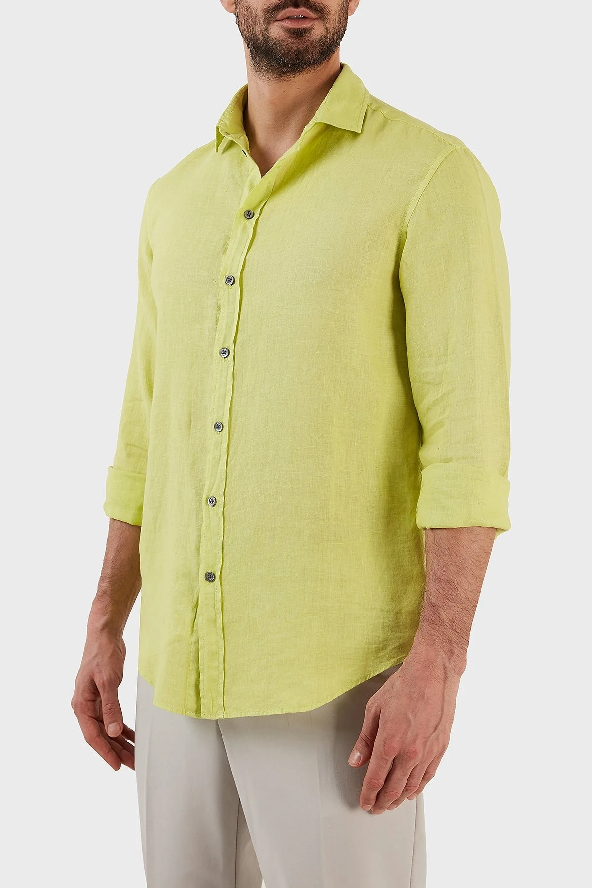 Emporio Armani Relaxed Fit Uzun Kollu Keten Erkek Gömlek D41SMD D10F1 517 FISTIK YEŞİL - 4