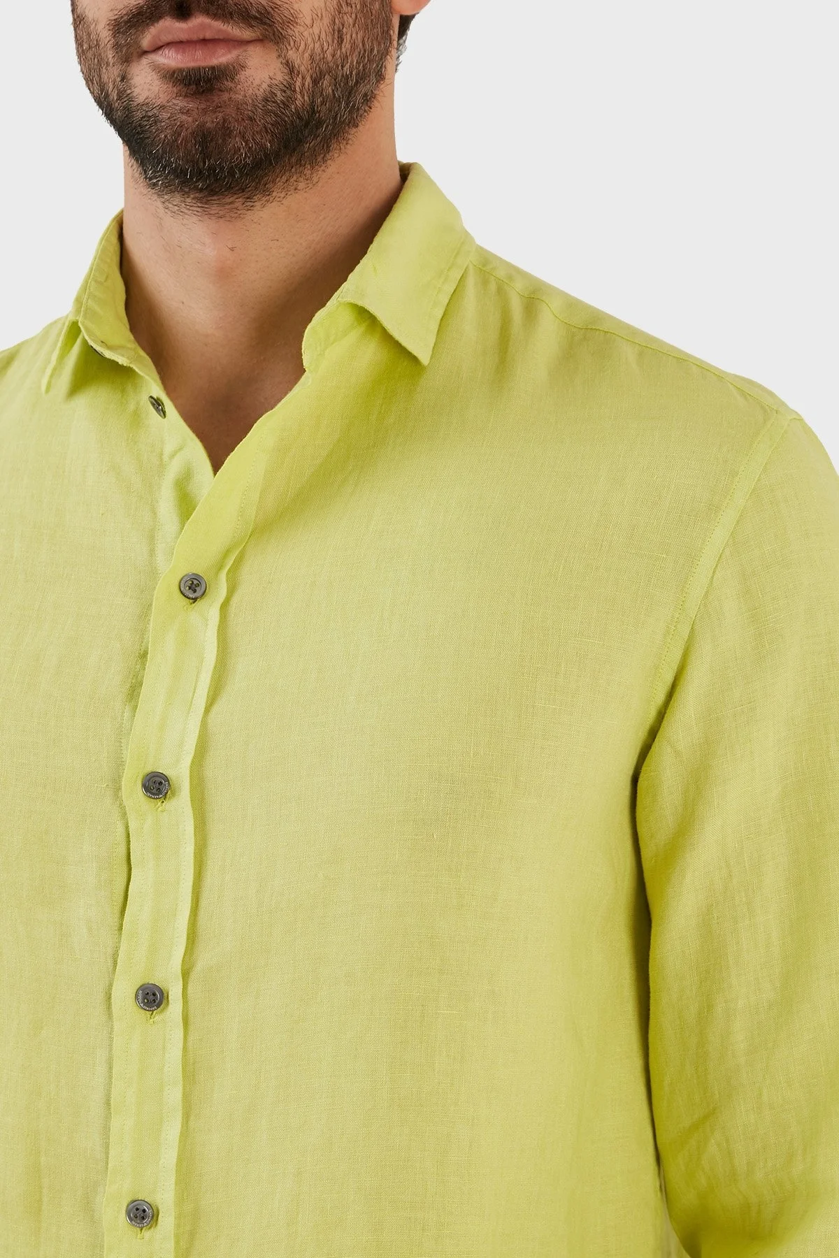 Emporio Armani Relaxed Fit Uzun Kollu Keten Erkek Gömlek D41SMD D10F1 517 FISTIK YEŞİL - 5