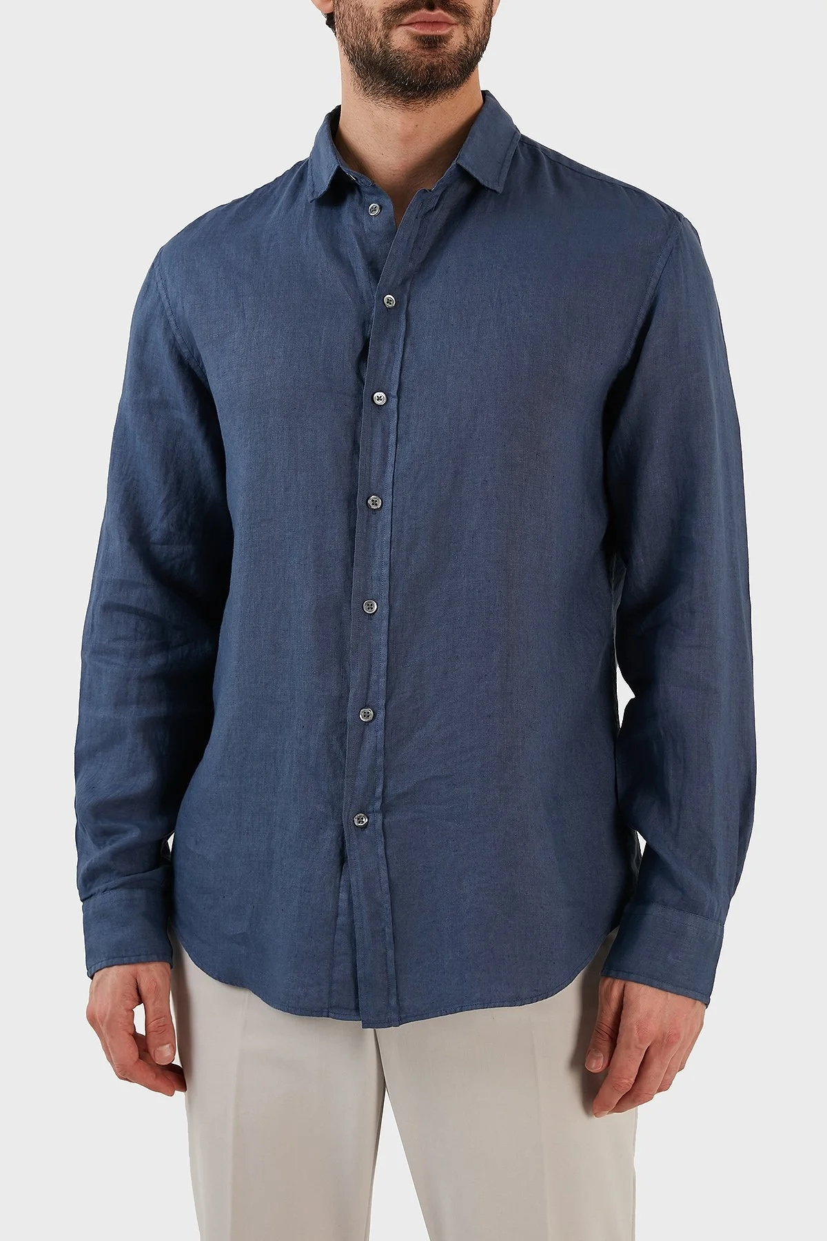 Emporio Armani Relaxed Fit Uzun Kollu Keten Erkek Gömlek D41SMD D10F1 920 LACİVERT - 1