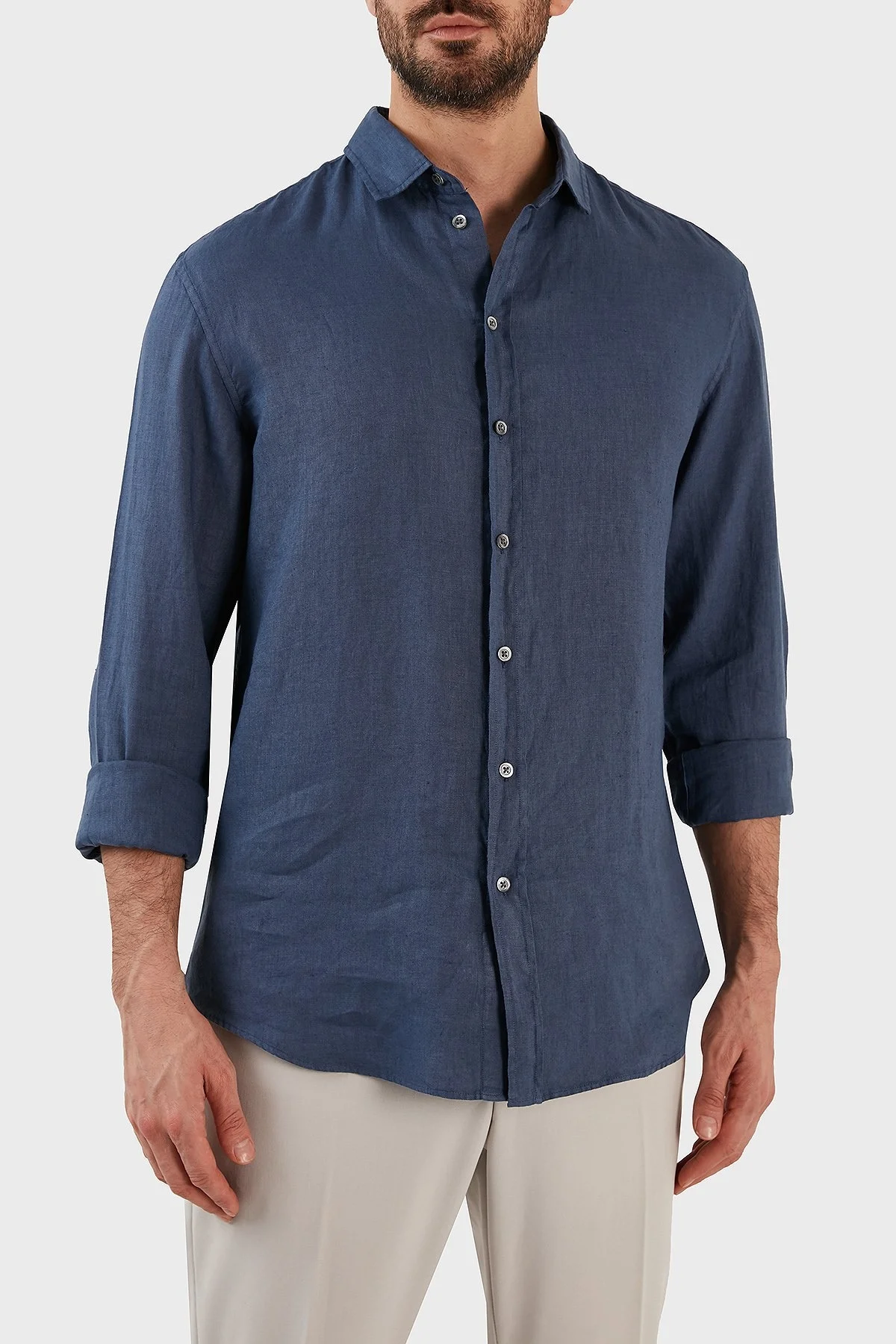 Emporio Armani Relaxed Fit Uzun Kollu Keten Erkek Gömlek D41SMD D10F1 920 LACİVERT - 2