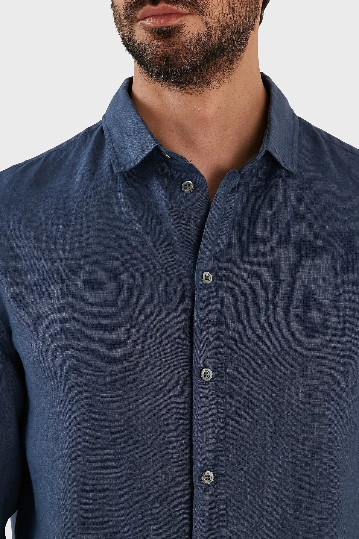 Emporio Armani Relaxed Fit Uzun Kollu Keten Erkek Gömlek D41SMD D10F1 920 LACİVERT - 4