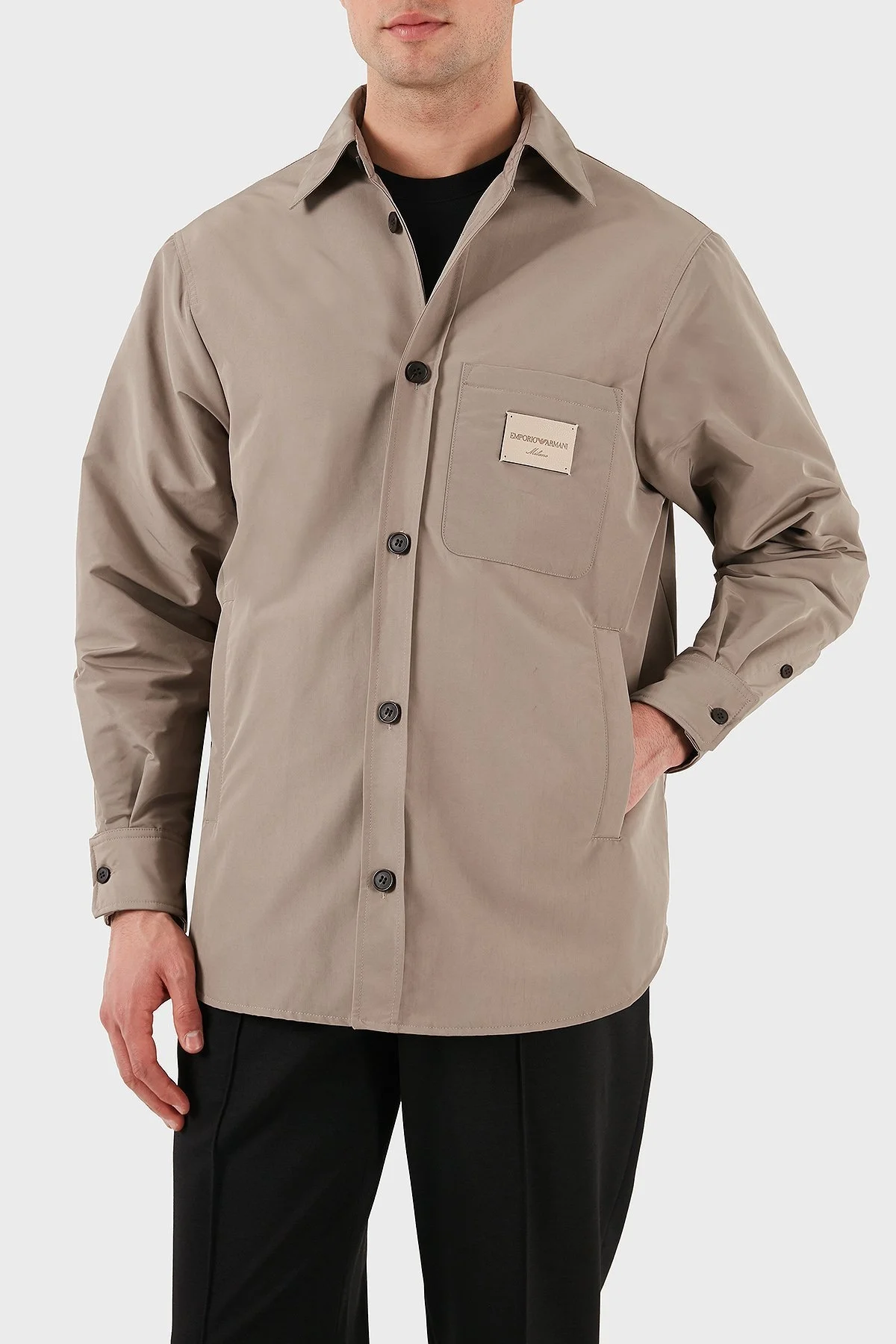 Emporio Armani Relaxed Fit Yama Cepli ve Logo Yamalı Erkek Gömlek Ceket EM001629 AF13770 U6107 VİZON - 10