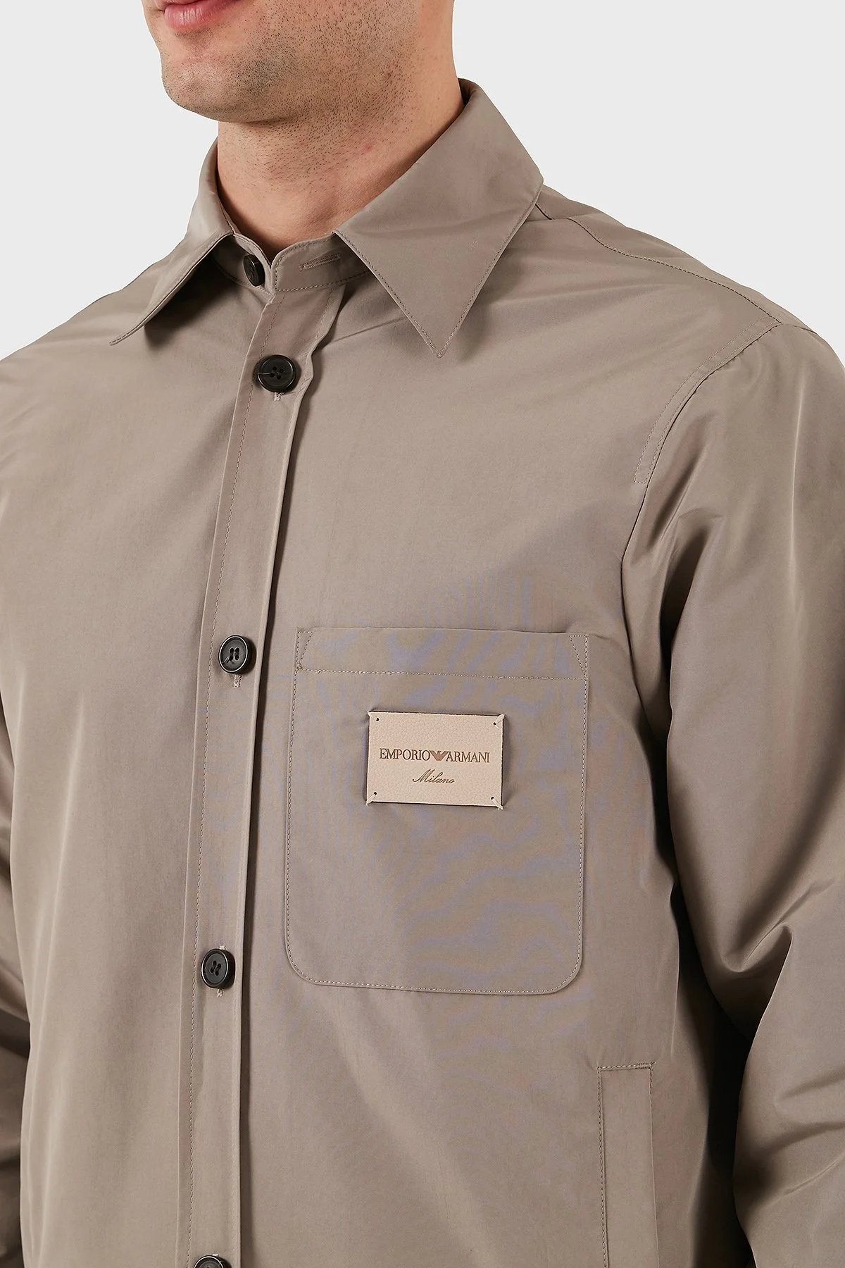 Emporio Armani Relaxed Fit Yama Cepli ve Logo Yamalı Erkek Gömlek Ceket EM001629 AF13770 U6107 VİZON - 12