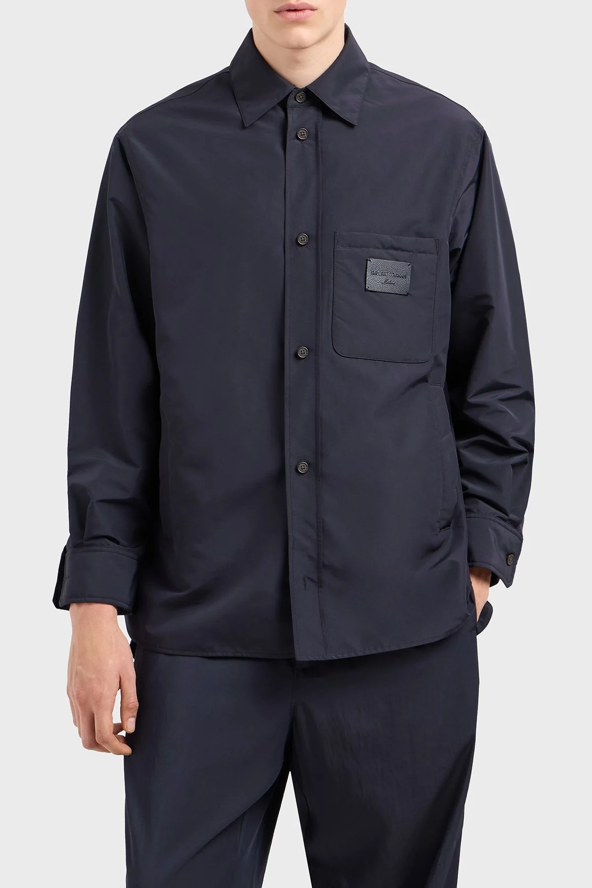 Emporio Armani Relaxed Fit Yama Cepli ve Logo Yamalı Erkek Gömlek Ceket EM001629 AF13770 UB118 LACİVERT - 1