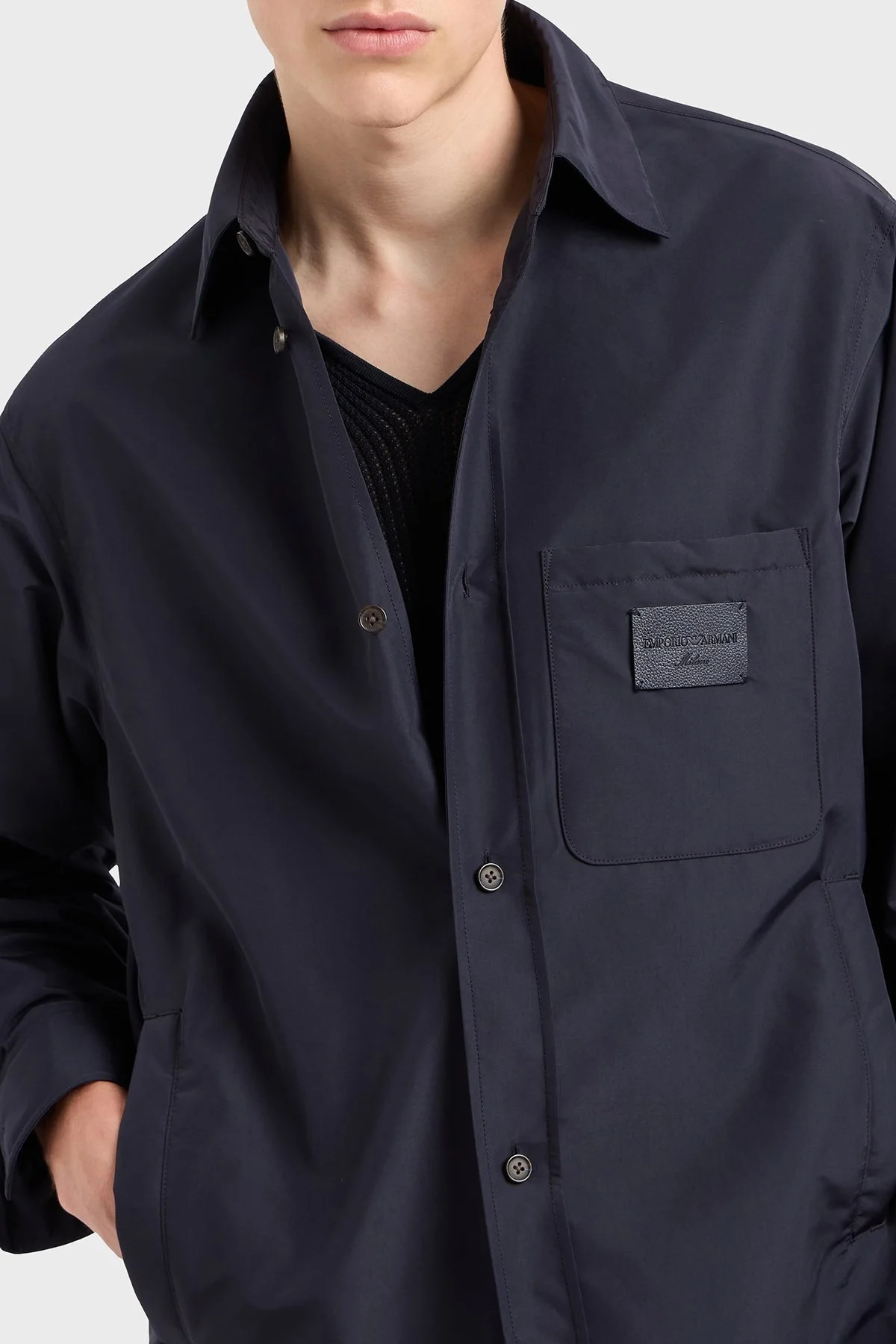 Emporio Armani Relaxed Fit Yama Cepli ve Logo Yamalı Erkek Gömlek Ceket EM001629 AF13770 UB118 LACİVERT - 4