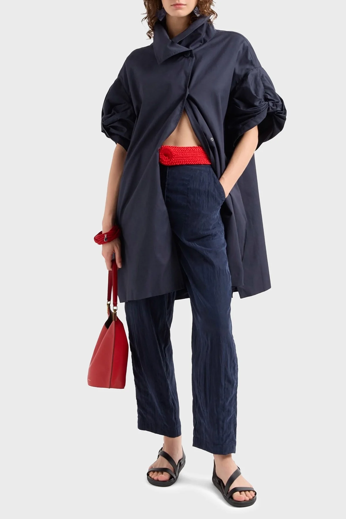 Emporio Armani Relaxed Fit Yüksek Bel Düz Paça Cupra Bayan Pantolon EW000654 AF12644 UB097 LACİVERT - 8