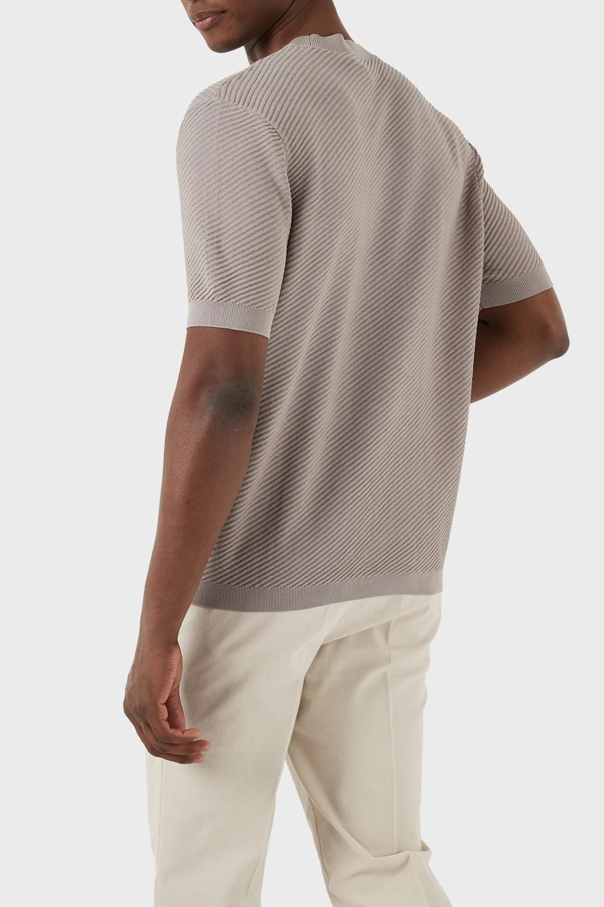 Emporio Armani Renk Bloklu Bisiklet Yaka % 100 Pamuk Triko Erkek Kazak 3D1MXW 1MQFZ F633 BEYAZ - 2