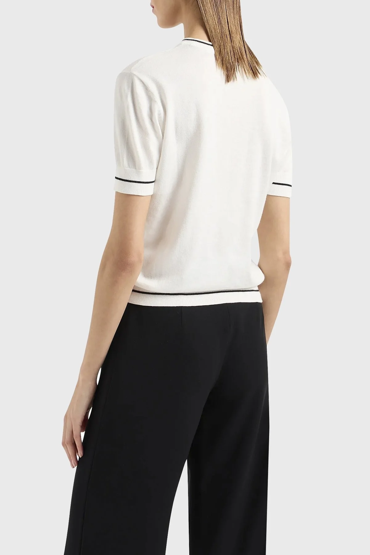 Emporio Armani Saf Pamuklu Bisiklet Yaka Bayan Triko 3D2MTD 2M04Z 0101 BEYAZ - 2