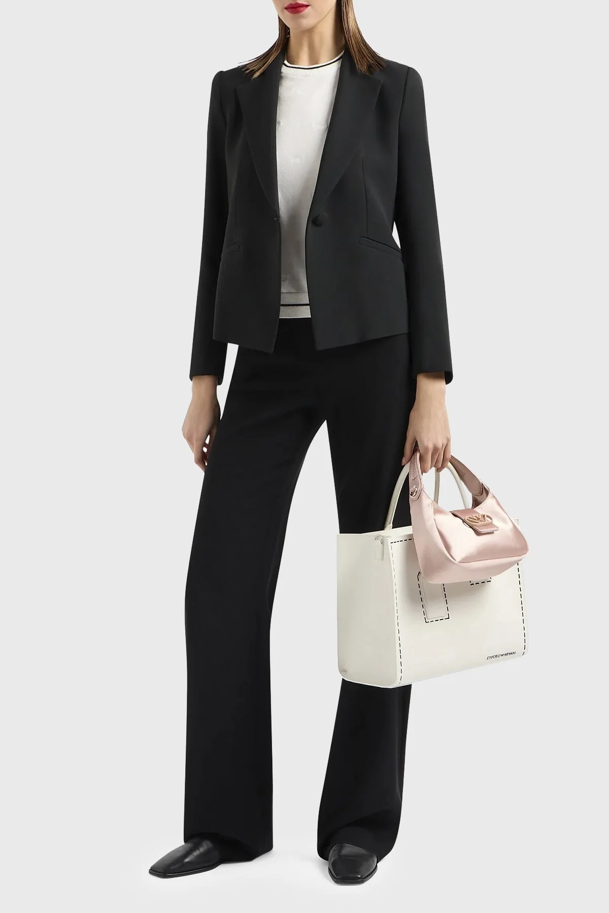 Emporio Armani Saf Pamuklu Bisiklet Yaka Bayan Triko 3D2MTD 2M04Z 0101 BEYAZ - 3