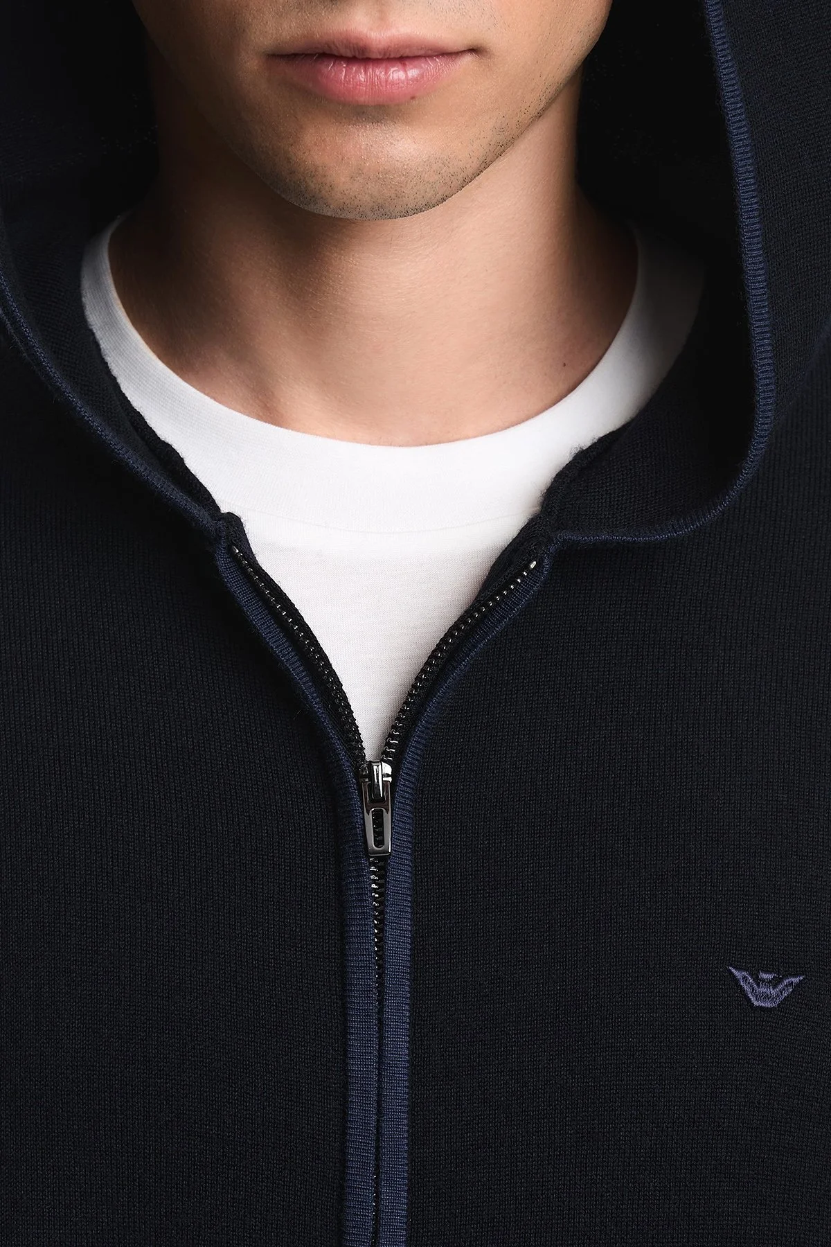 Emporio Armani Saf Yün Ve Fermuarlı Kapüşonlu Erkek Hırka EM006223 AF27807 UB118 Lacivert - 5
