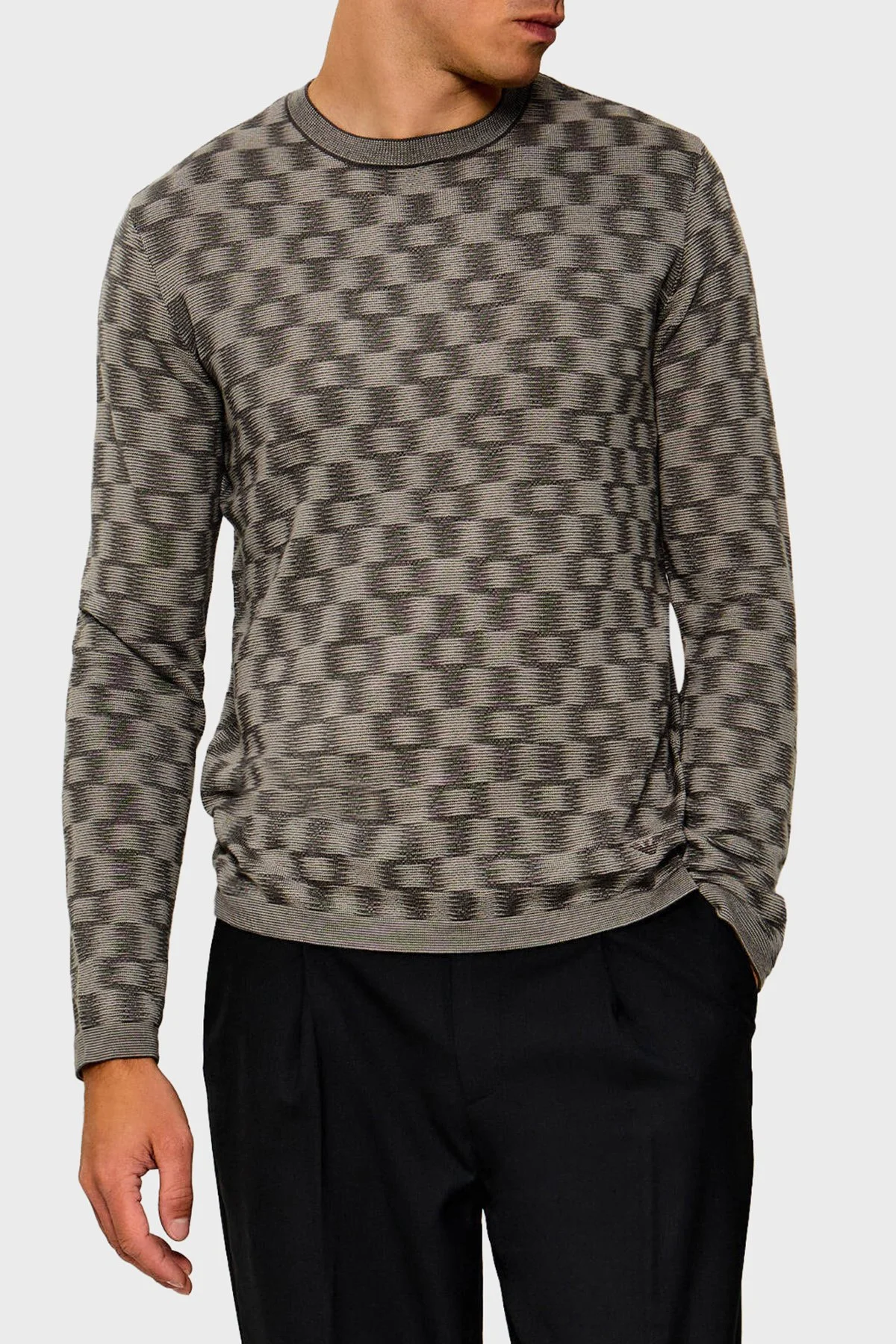 Emporio Armani Saf Yün Yuvarlak Yaka Erkek Kazak EM006276 AF29848 F8035 Koyu gri - 1