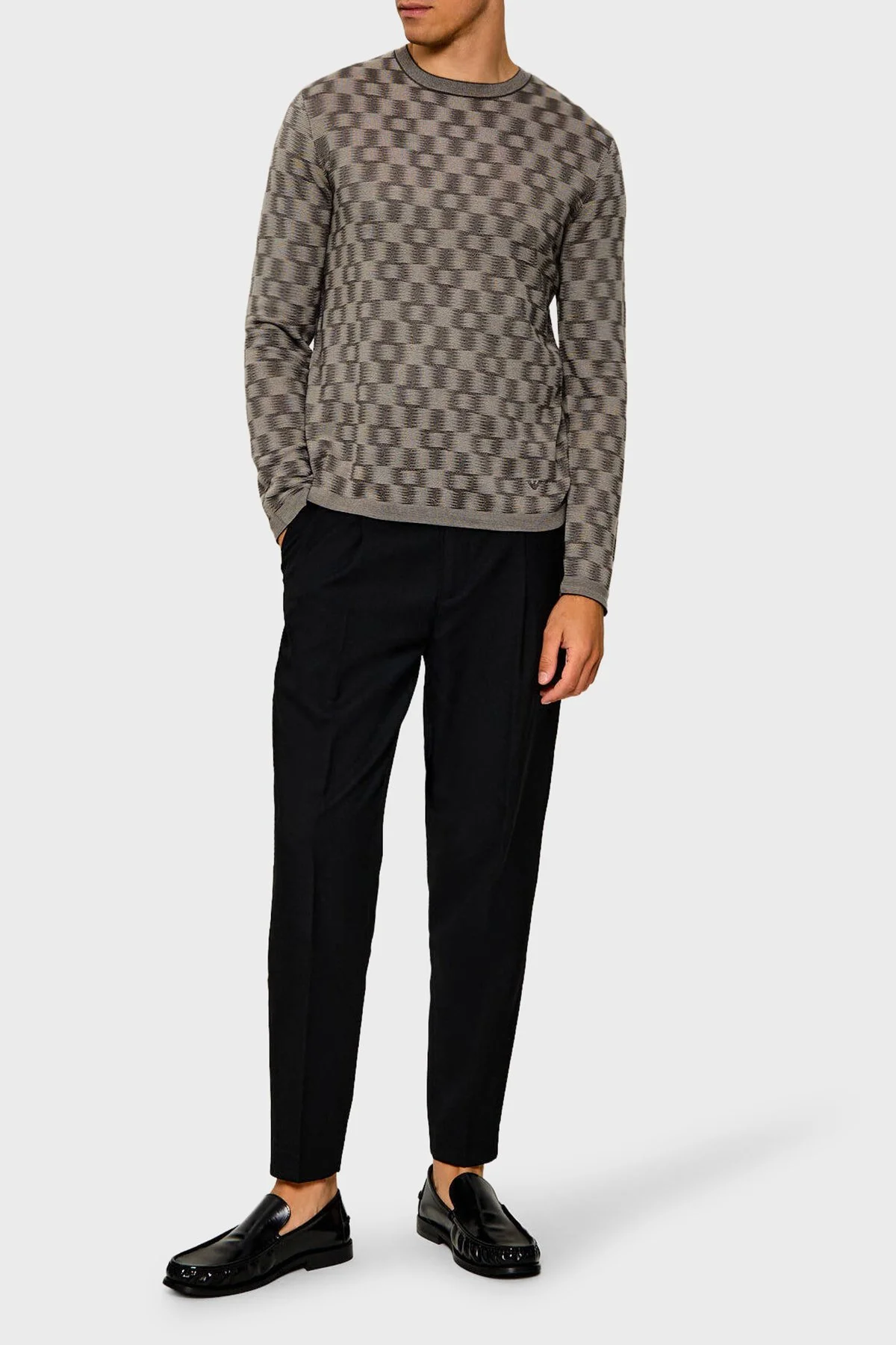 Emporio Armani Saf Yün Yuvarlak Yaka Erkek Kazak EM006276 AF29848 F8035 Koyu gri - 2