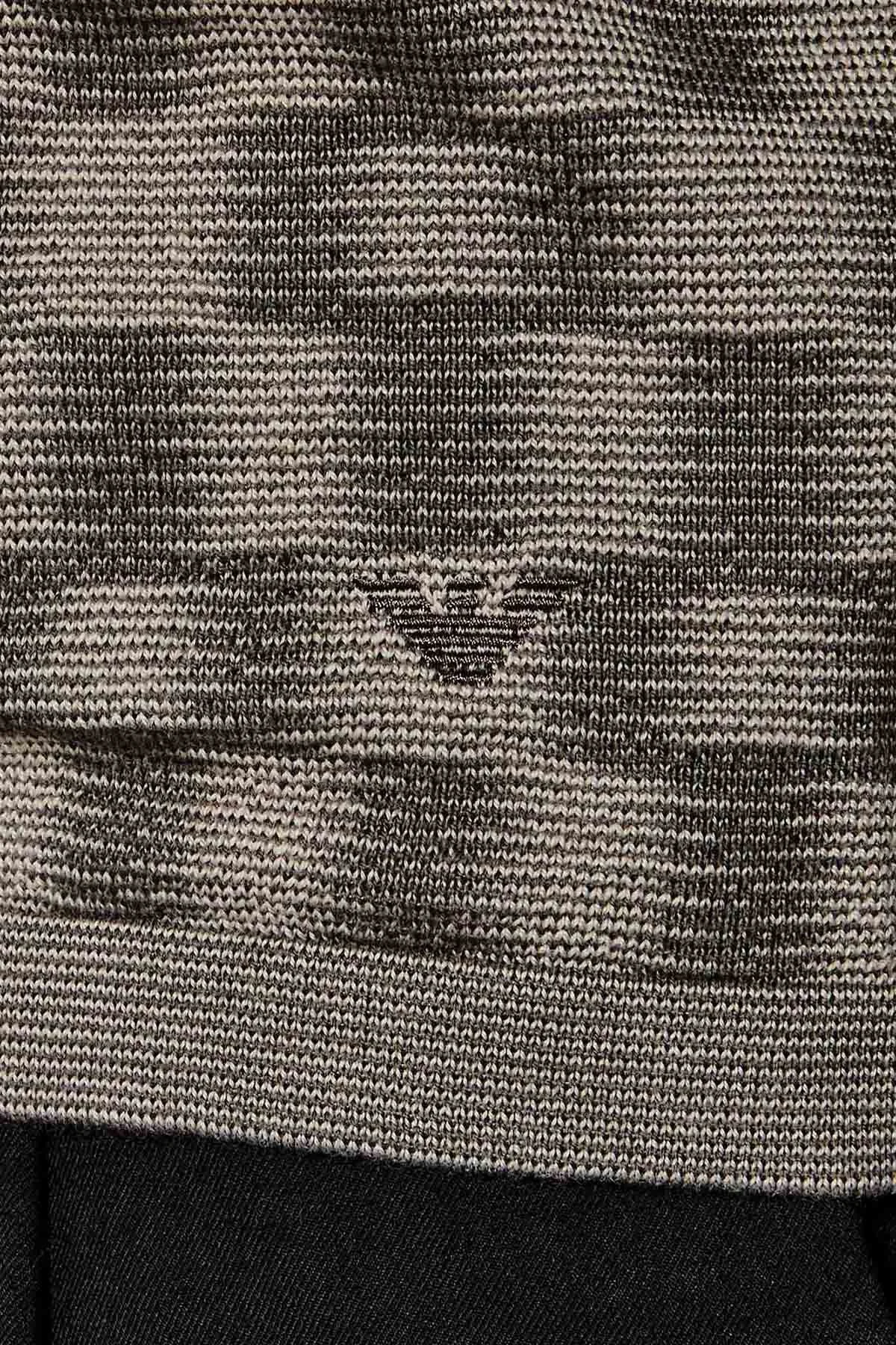 Emporio Armani Saf Yün Yuvarlak Yaka Erkek Kazak EM006276 AF29848 F8035 Koyu gri - 5