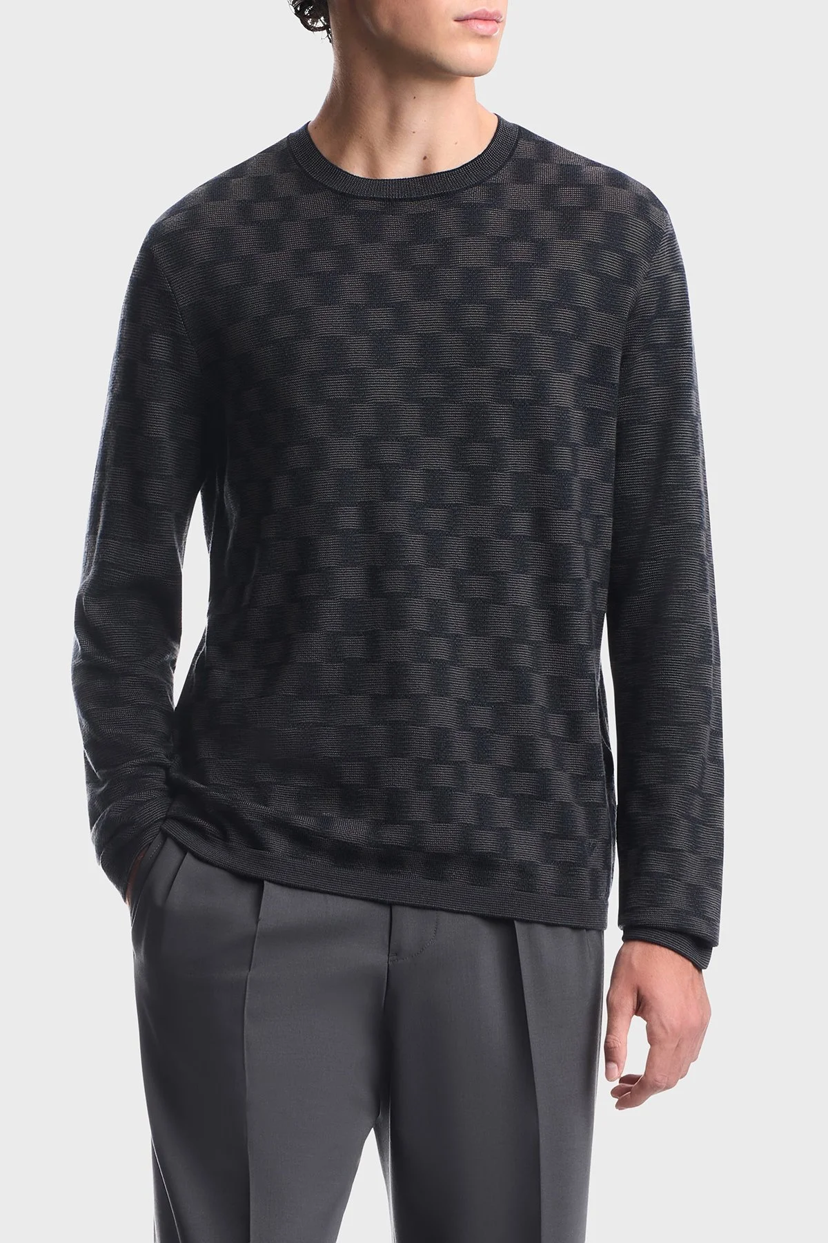 Emporio Armani Saf Yün Yuvarlak Yaka Erkek Kazak EM006276 AF29848 FB004 Lacivert - 1