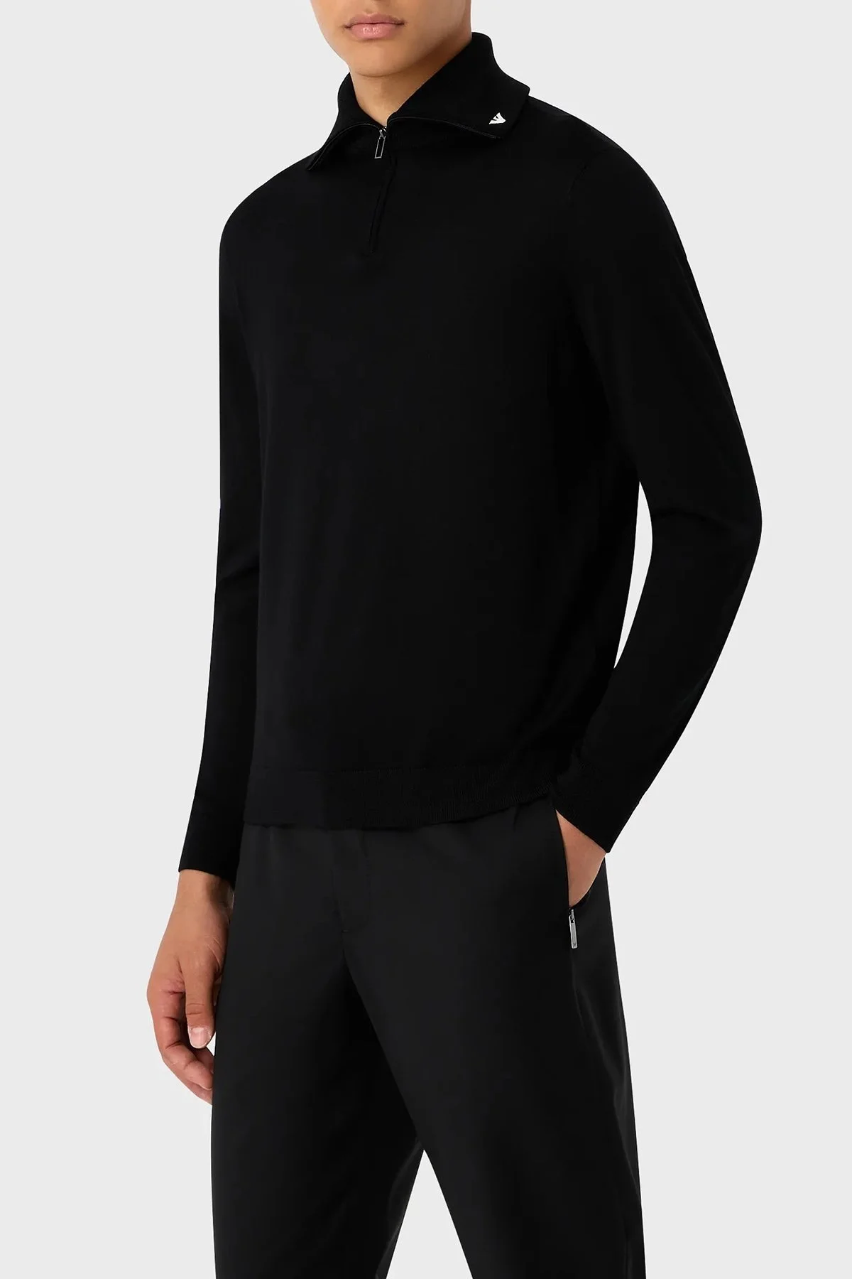 Emporio Armani Saf Yünlü Regular Fit Fermuarlı Dik Yaka Erkek Kazak 6R1MXF 1MNFZ F008 SİYAH - 5