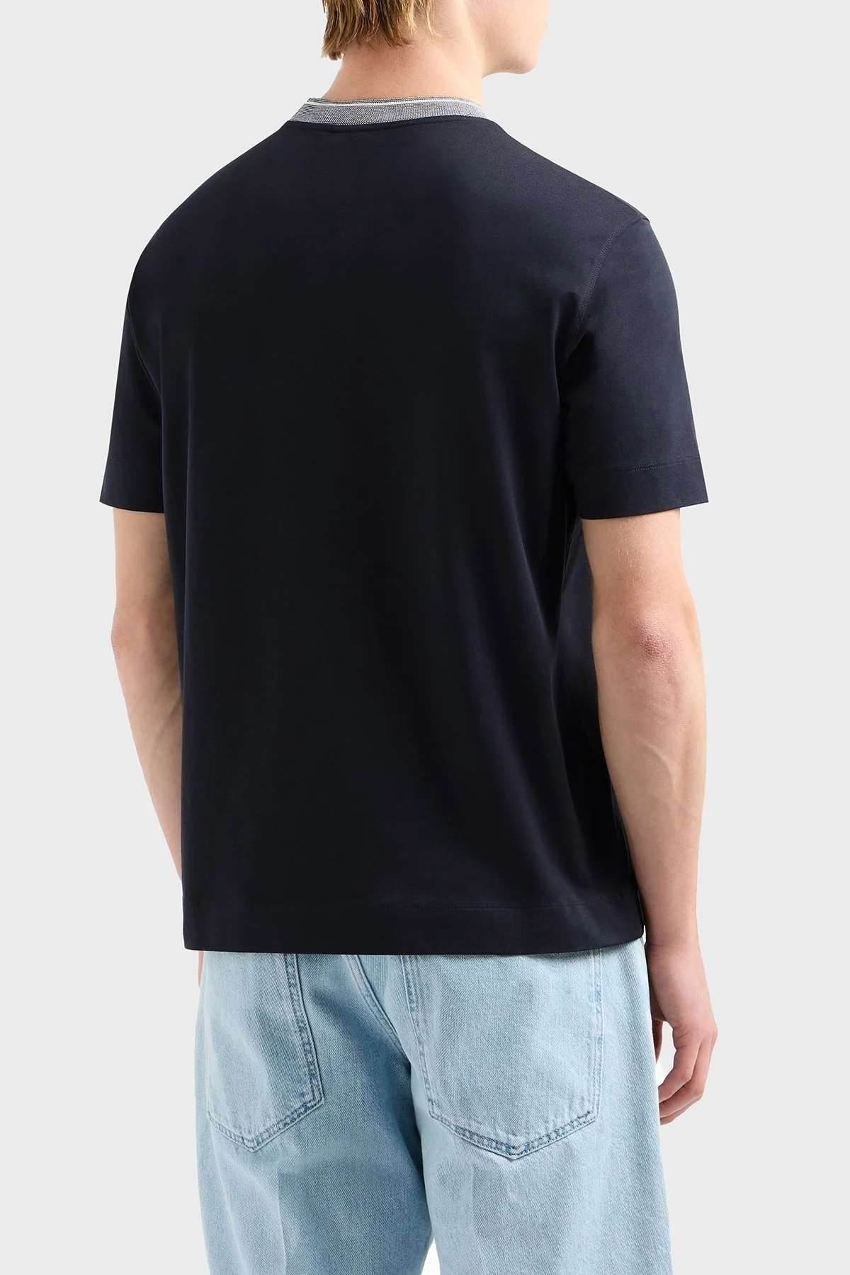 Emporio Armani Şerit Detaylı % 100 Pamuk Regular Fit Sıfıt Yaka Erkek T Shirt EM000853 AF12926 UB118 LACİVERT - 3
