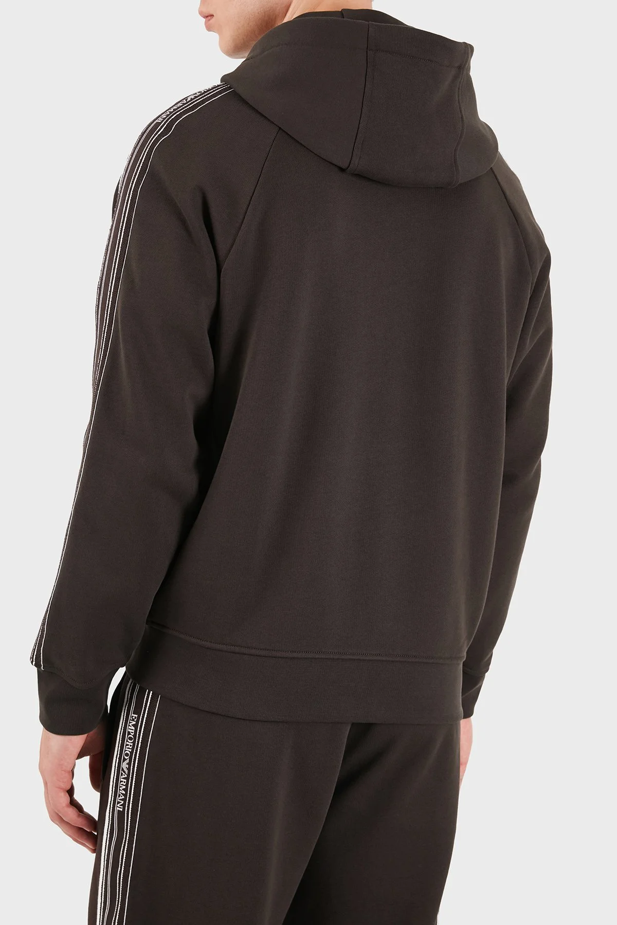 Emporio Armani Şerit Detaylı Pamuklu Kapüşonlu Fermuarlı Erkek Sweat EM006849 AF13713 U6030 Koyu kahve - 3