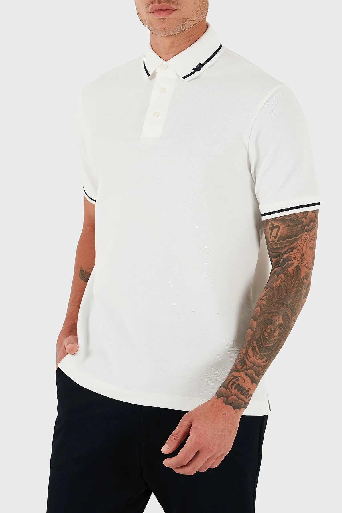 Emporio Armani Şerit Detaylı Pamuklu Regular Fit Düğmeli Erkek Polo Yaka T Shirt EM003003 AF10497 U0003 BEYAZ - 3
