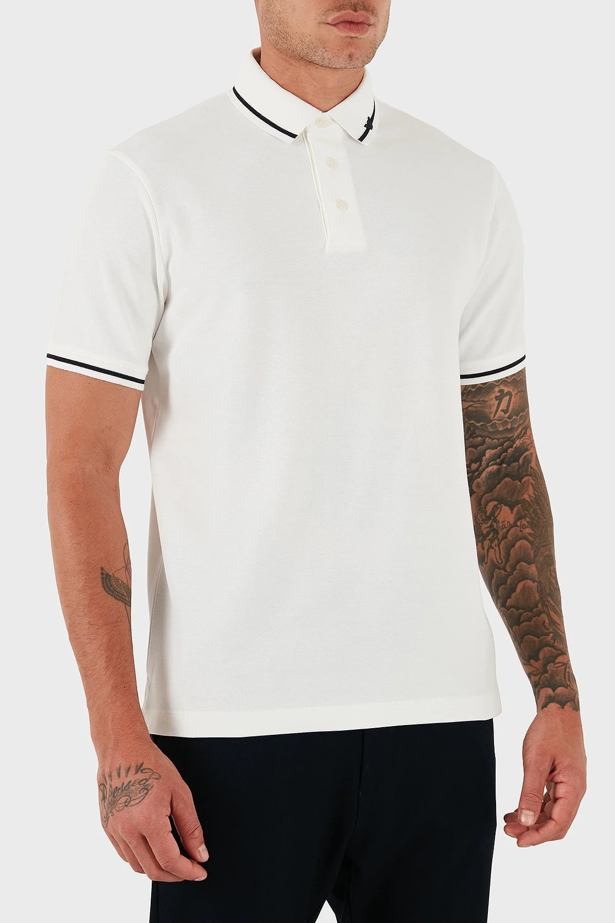 Emporio Armani Şerit Detaylı Pamuklu Regular Fit Düğmeli Erkek Polo Yaka T Shirt EM003003 AF10497 U0003 BEYAZ - 4