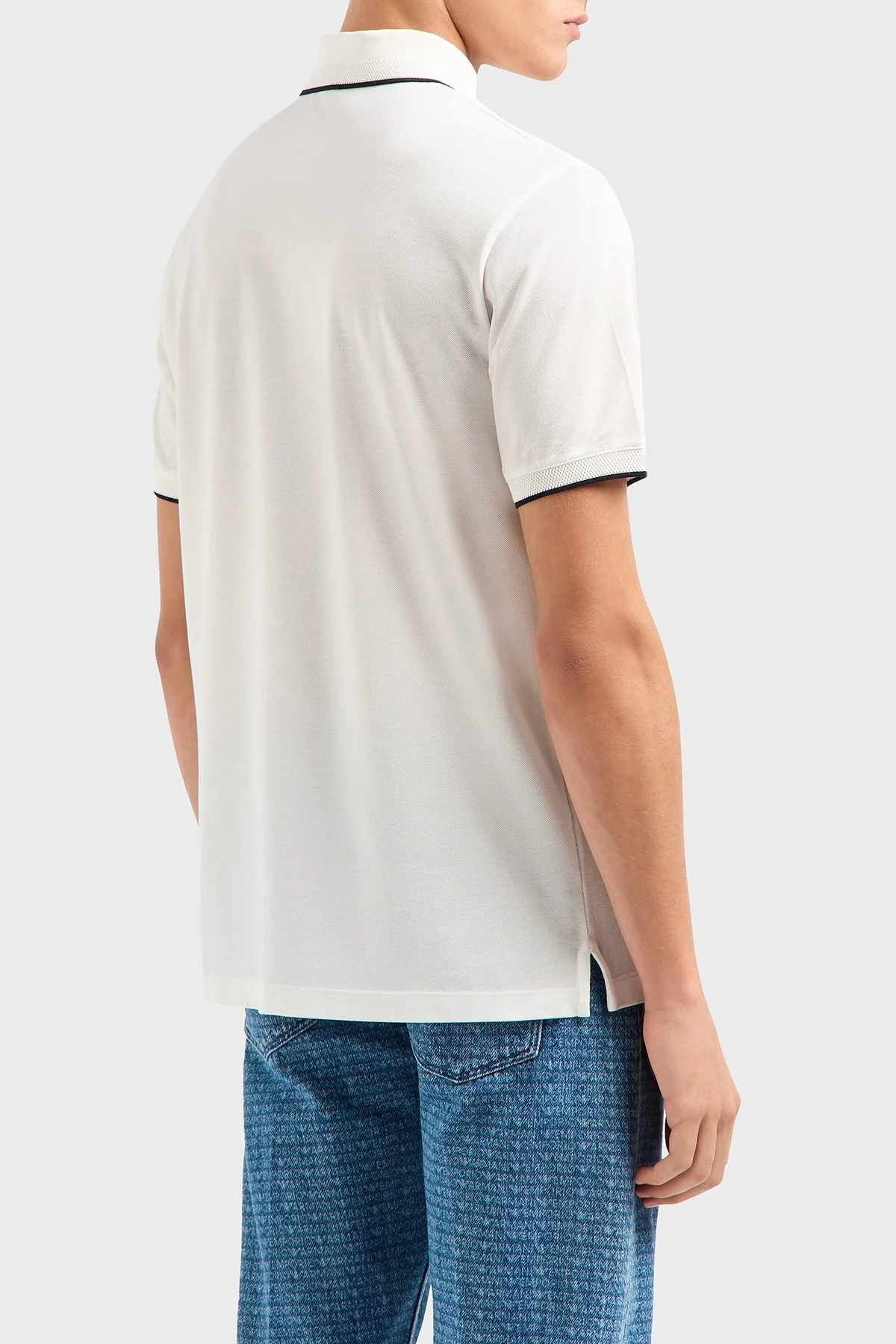 Emporio Armani Şeritli % 100 Pamuk Düğmeli Erkek Polo Yaka T Shirt EM000858 AF12955 U0003 BEYAZ - 3