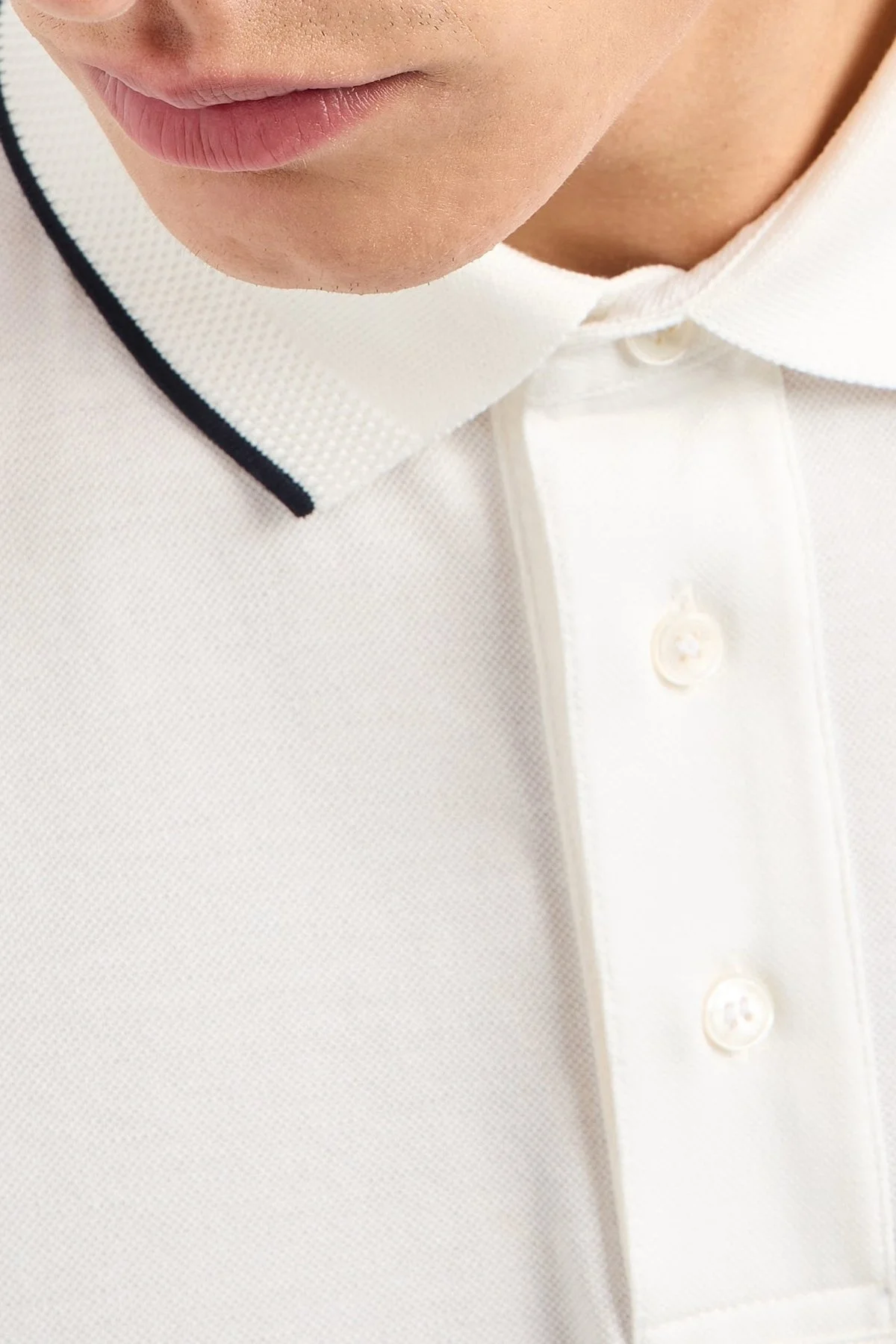 Emporio Armani Şeritli % 100 Pamuk Düğmeli Erkek Polo Yaka T Shirt EM000858 AF12955 U0003 BEYAZ - 4