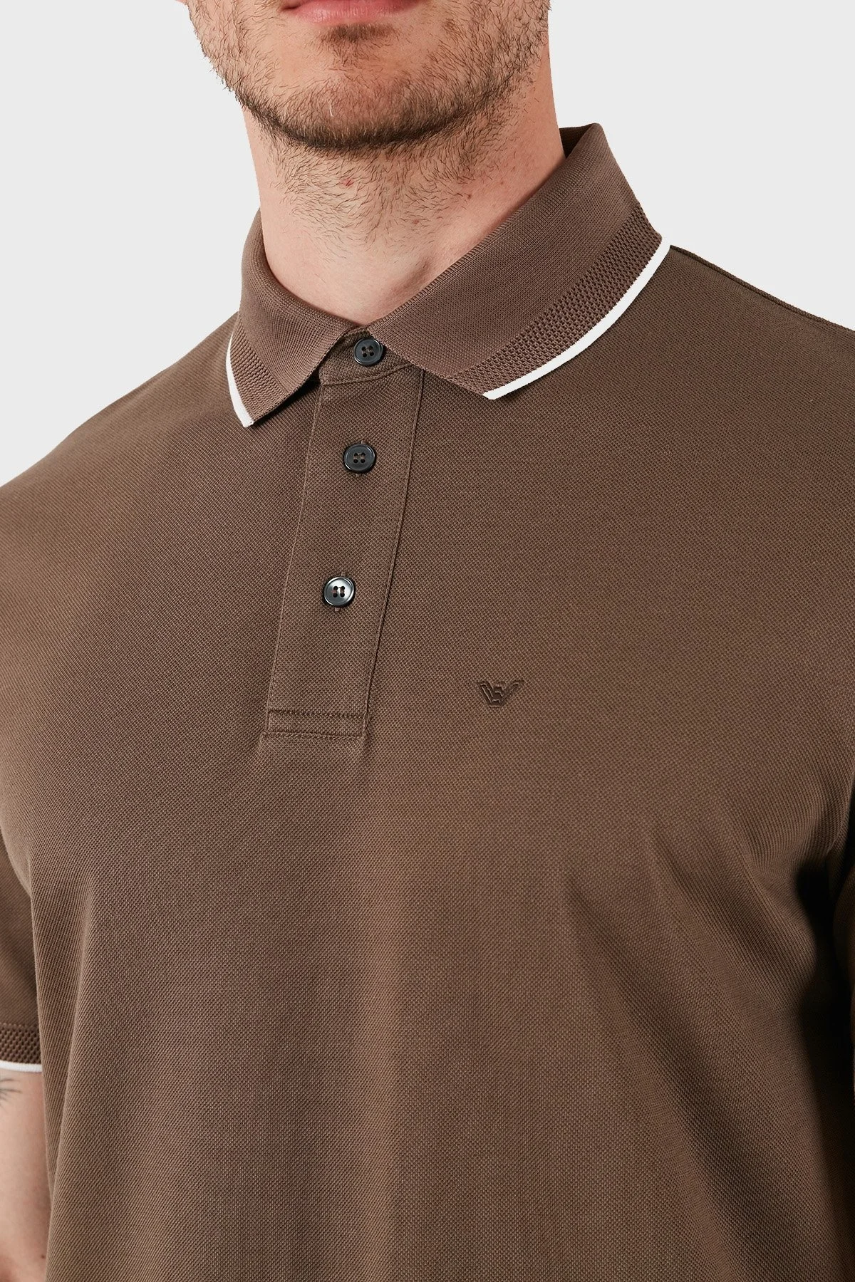 Emporio Armani Şeritli % 100 Pamuk Düğmeli Erkek Polo Yaka T Shirt EM000858 AF12955 U6195 KAHVE - 4