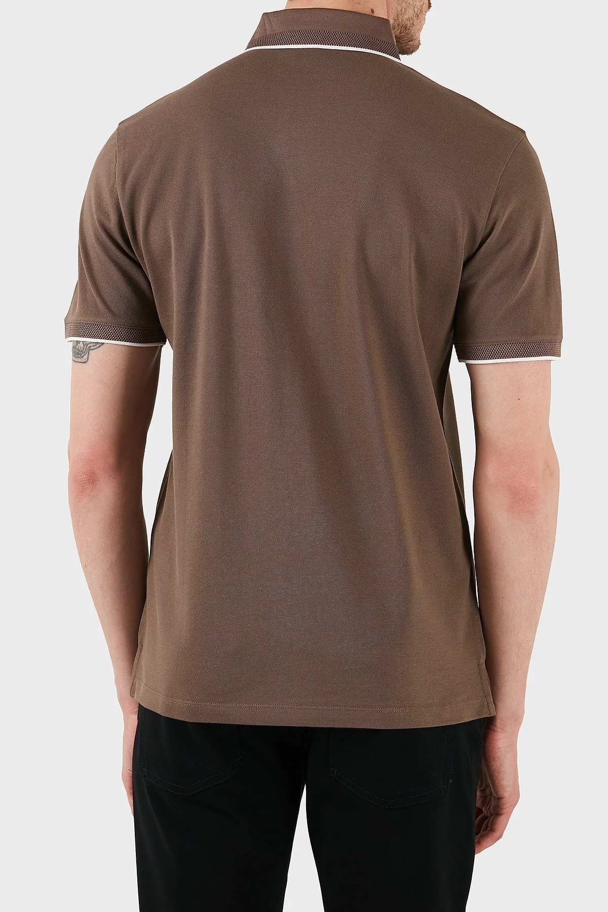 Emporio Armani Şeritli % 100 Pamuk Düğmeli Erkek Polo Yaka T Shirt EM000858 AF12955 U6195 KAHVE - 5