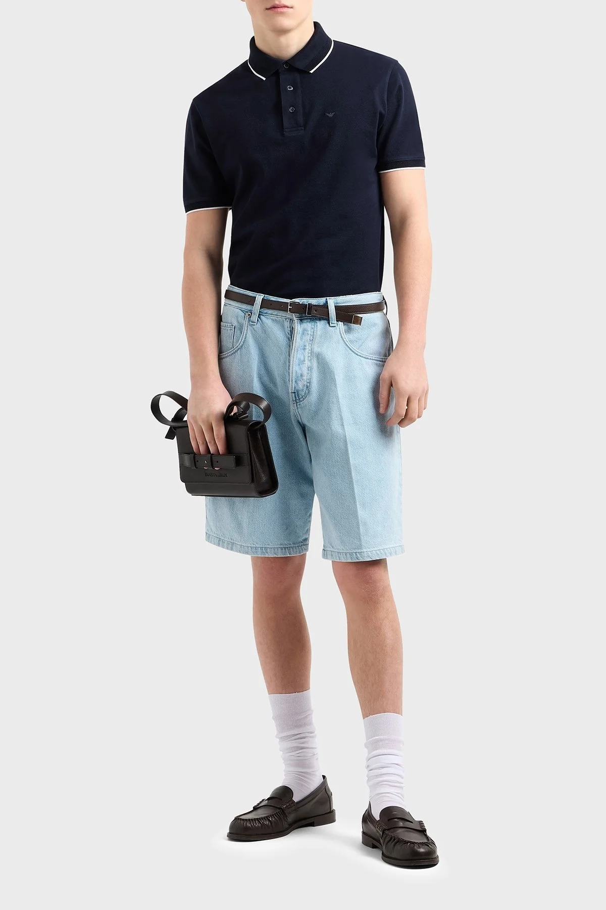 Emporio Armani Şeritli % 100 Pamuk Düğmeli Erkek Polo Yaka T Shirt EM000858 AF12955 UB118 LACİVERT - 2