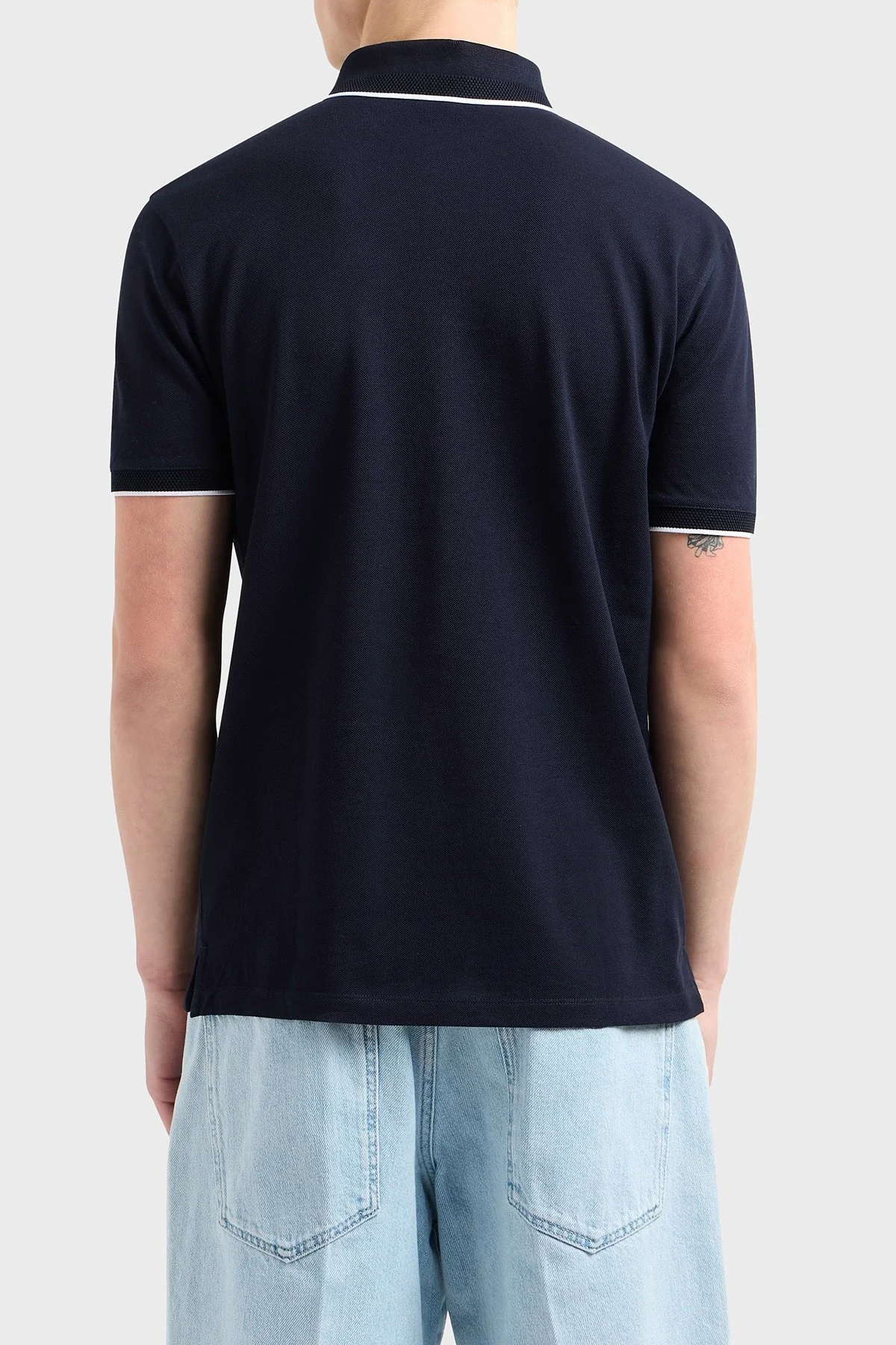 Emporio Armani Şeritli % 100 Pamuk Düğmeli Erkek Polo Yaka T Shirt EM000858 AF12955 UB118 LACİVERT - 3