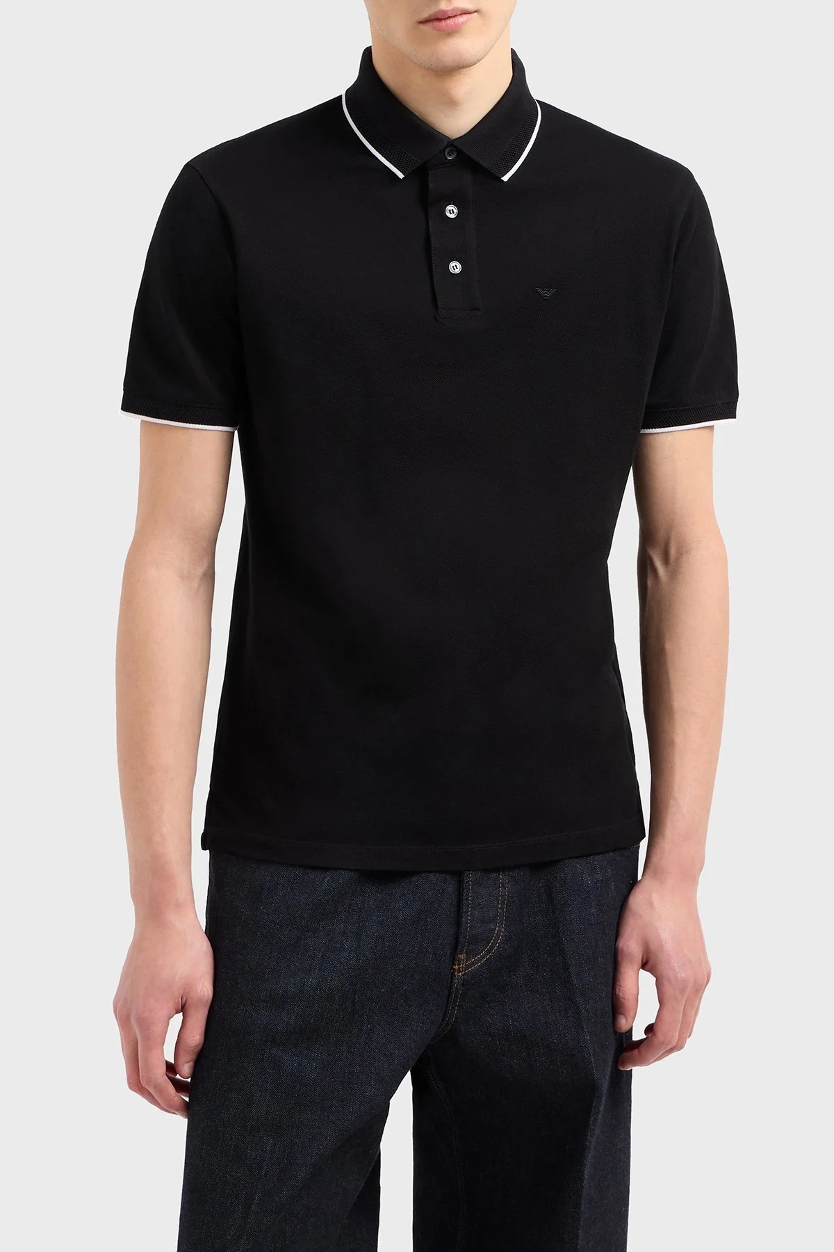 Emporio Armani Şeritli % 100 Pamuk Düğmeli Erkek Polo Yaka T Shirt EM000858 AF12955 UC001 SİYAH - 1