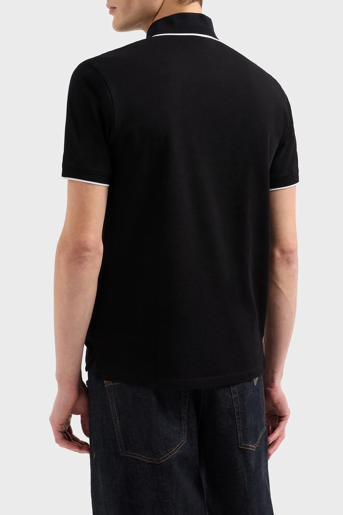 Emporio Armani Şeritli % 100 Pamuk Düğmeli Erkek Polo Yaka T Shirt EM000858 AF12955 UC001 SİYAH - 3