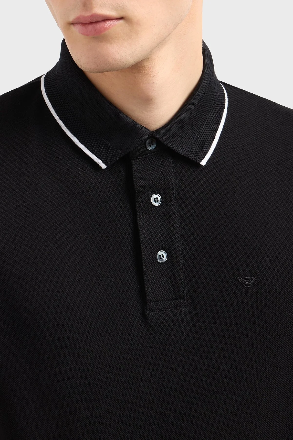 Emporio Armani Şeritli % 100 Pamuk Düğmeli Erkek Polo Yaka T Shirt EM000858 AF12955 UC001 SİYAH - 9