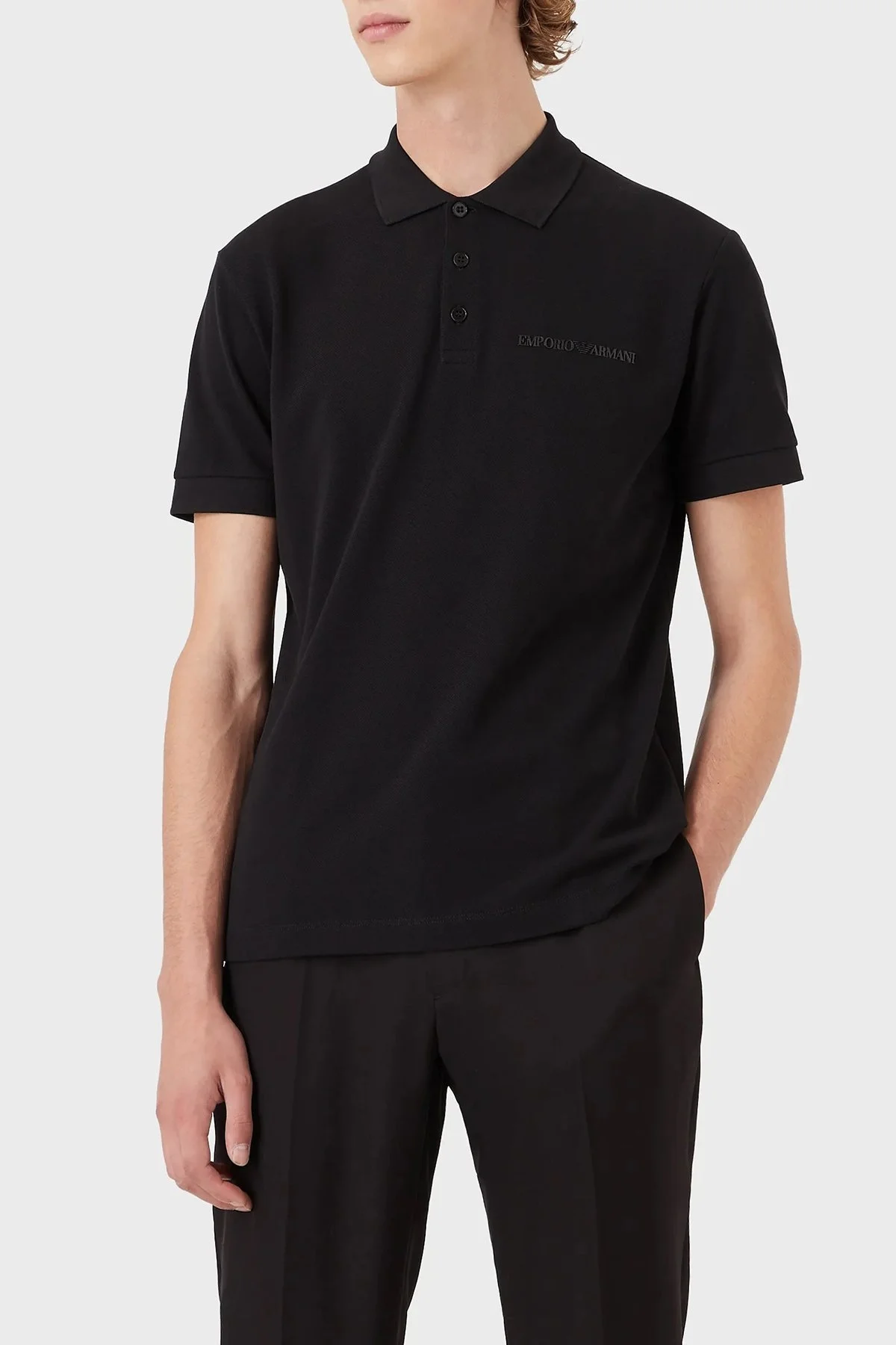 Emporio Armani Sırt Baskılı % 100 Pamuk Düğmeli T Shirt Erkek Polo 3L1F8P 1JX5Z F017 SİYAH - 1