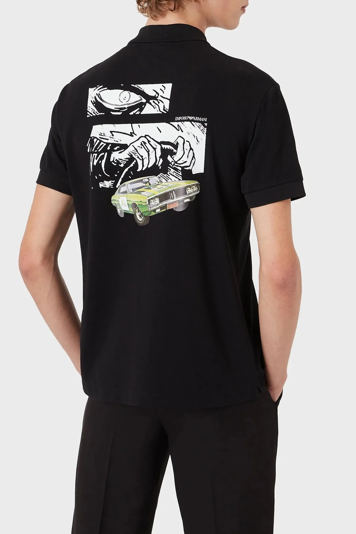 Emporio Armani Sırt Baskılı % 100 Pamuk Düğmeli T Shirt Erkek Polo 3L1F8P 1JX5Z F017 SİYAH - 2