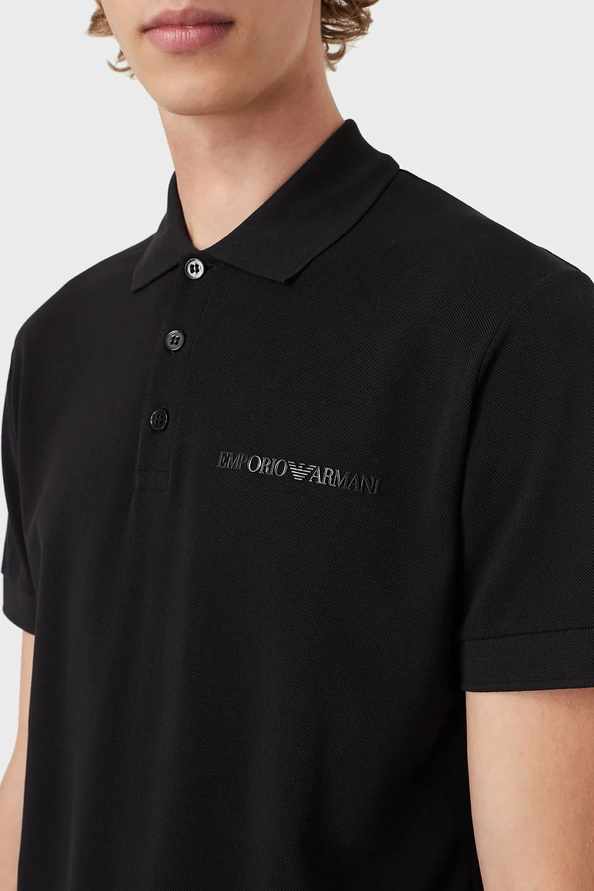 Emporio Armani Sırt Baskılı % 100 Pamuk Düğmeli T Shirt Erkek Polo 3L1F8P 1JX5Z F017 SİYAH - 3