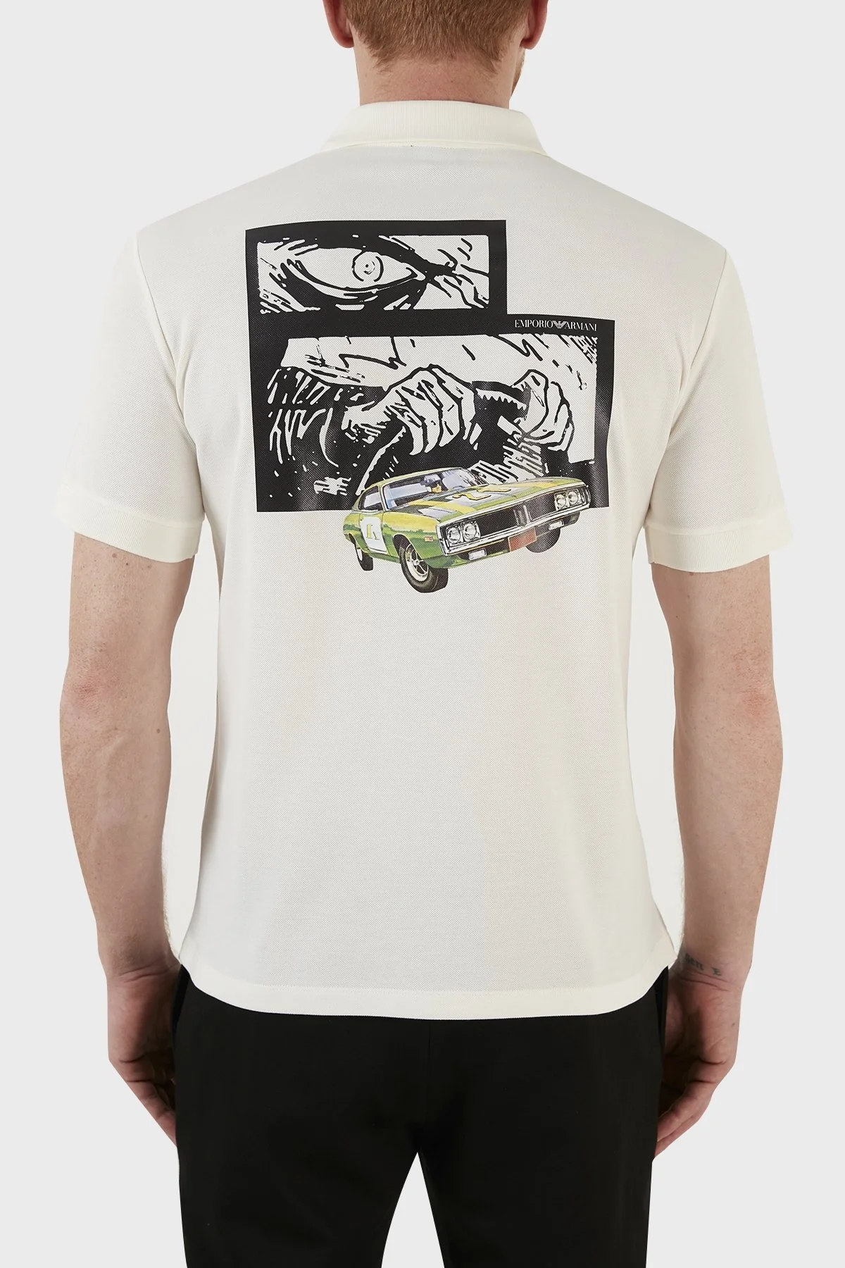 Emporio Armani Sırt Baskılı % 100 Pamuk Düğmeli T Shirt Erkek Polo 3L1F8P 1JX5Z F121 BEYAZ - 2