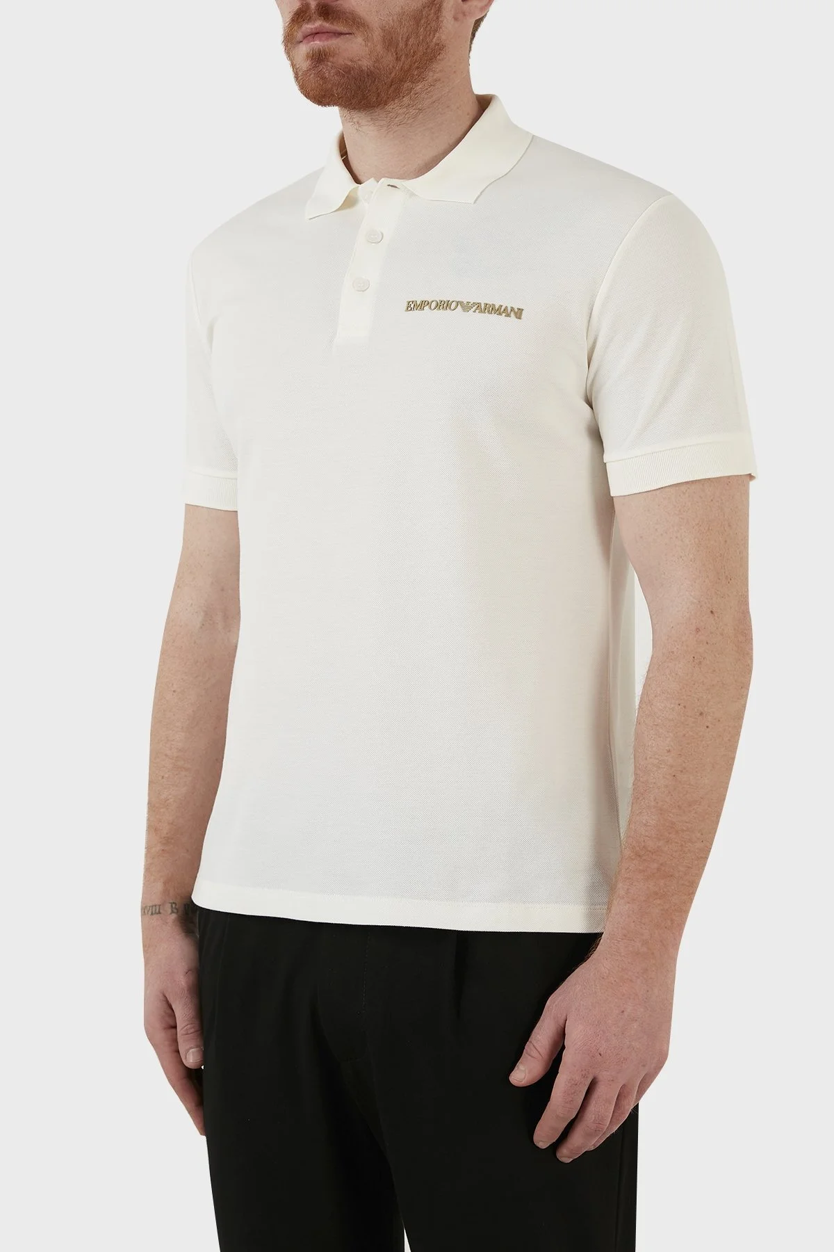 Emporio Armani Sırt Baskılı % 100 Pamuk Düğmeli T Shirt Erkek Polo 3L1F8P 1JX5Z F121 BEYAZ - 3