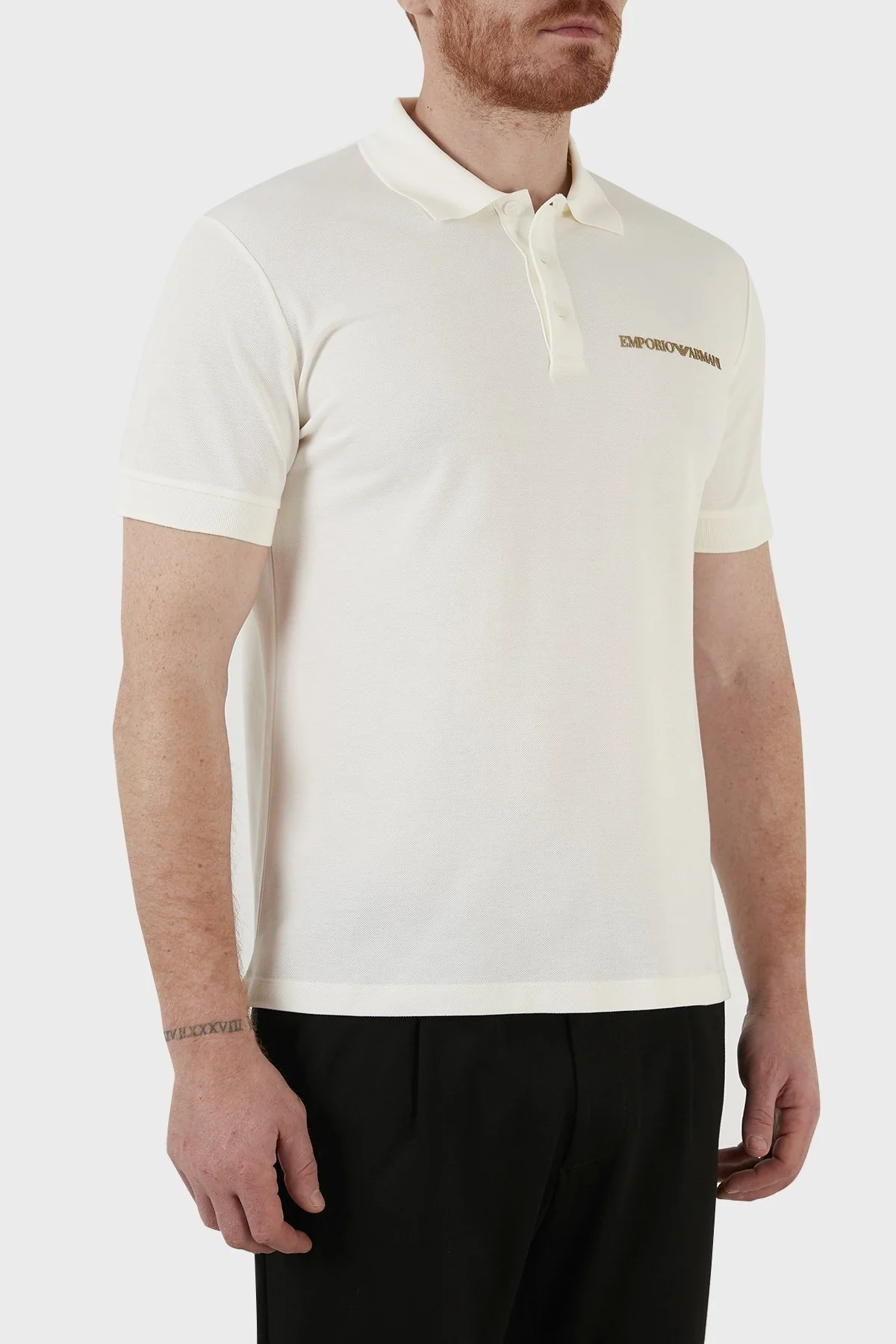 Emporio Armani Sırt Baskılı % 100 Pamuk Düğmeli T Shirt Erkek Polo 3L1F8P 1JX5Z F121 BEYAZ - 4
