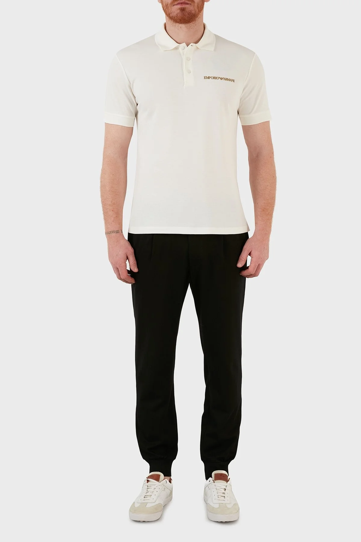 Emporio Armani Sırt Baskılı % 100 Pamuk Düğmeli T Shirt Erkek Polo 3L1F8P 1JX5Z F121 BEYAZ - 5