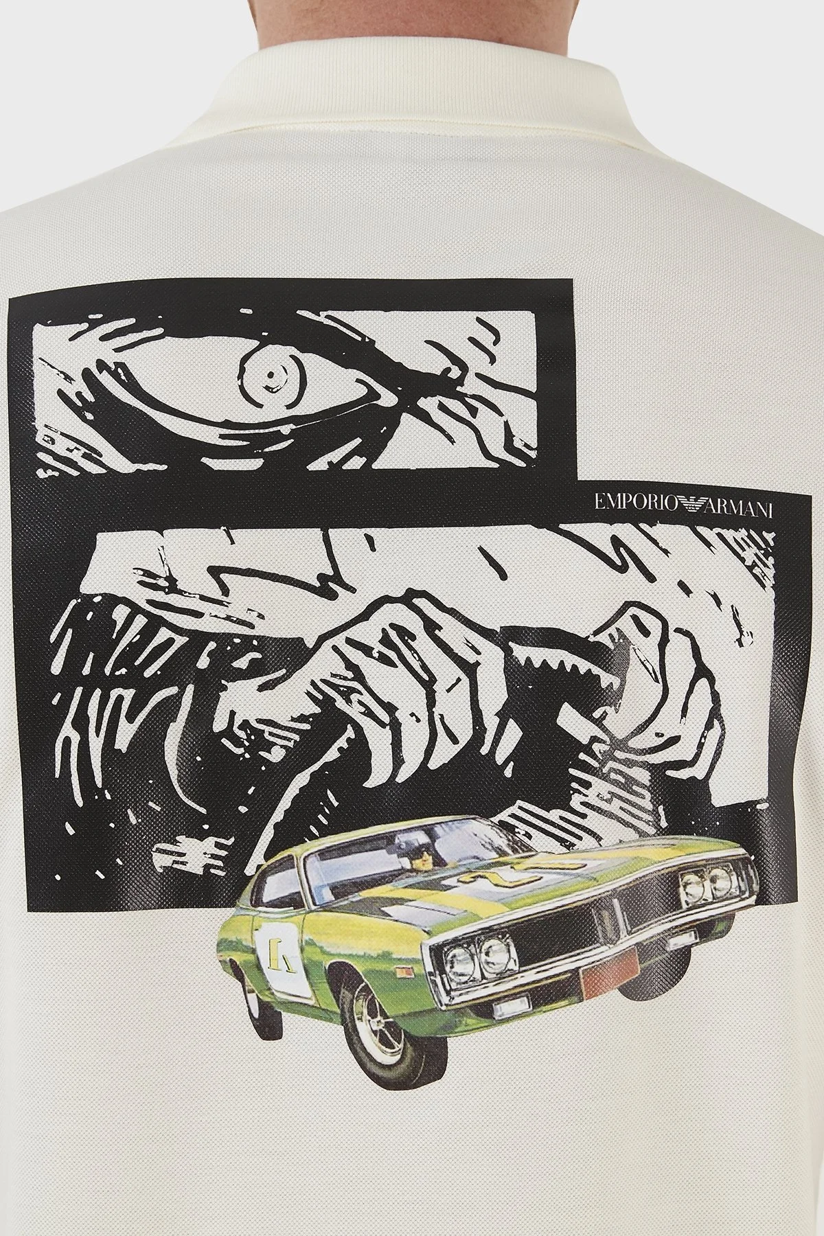 Emporio Armani Sırt Baskılı % 100 Pamuk Düğmeli T Shirt Erkek Polo 3L1F8P 1JX5Z F121 BEYAZ - 6