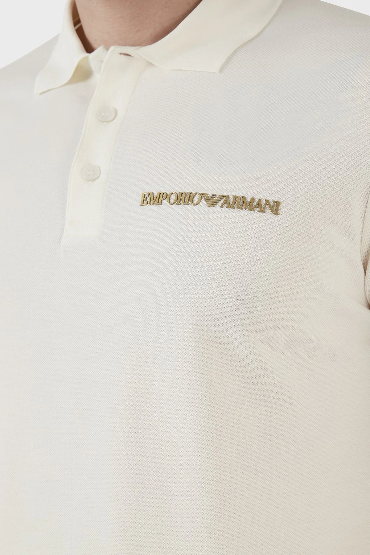 Emporio Armani Sırt Baskılı % 100 Pamuk Düğmeli T Shirt Erkek Polo 3L1F8P 1JX5Z F121 BEYAZ - 7